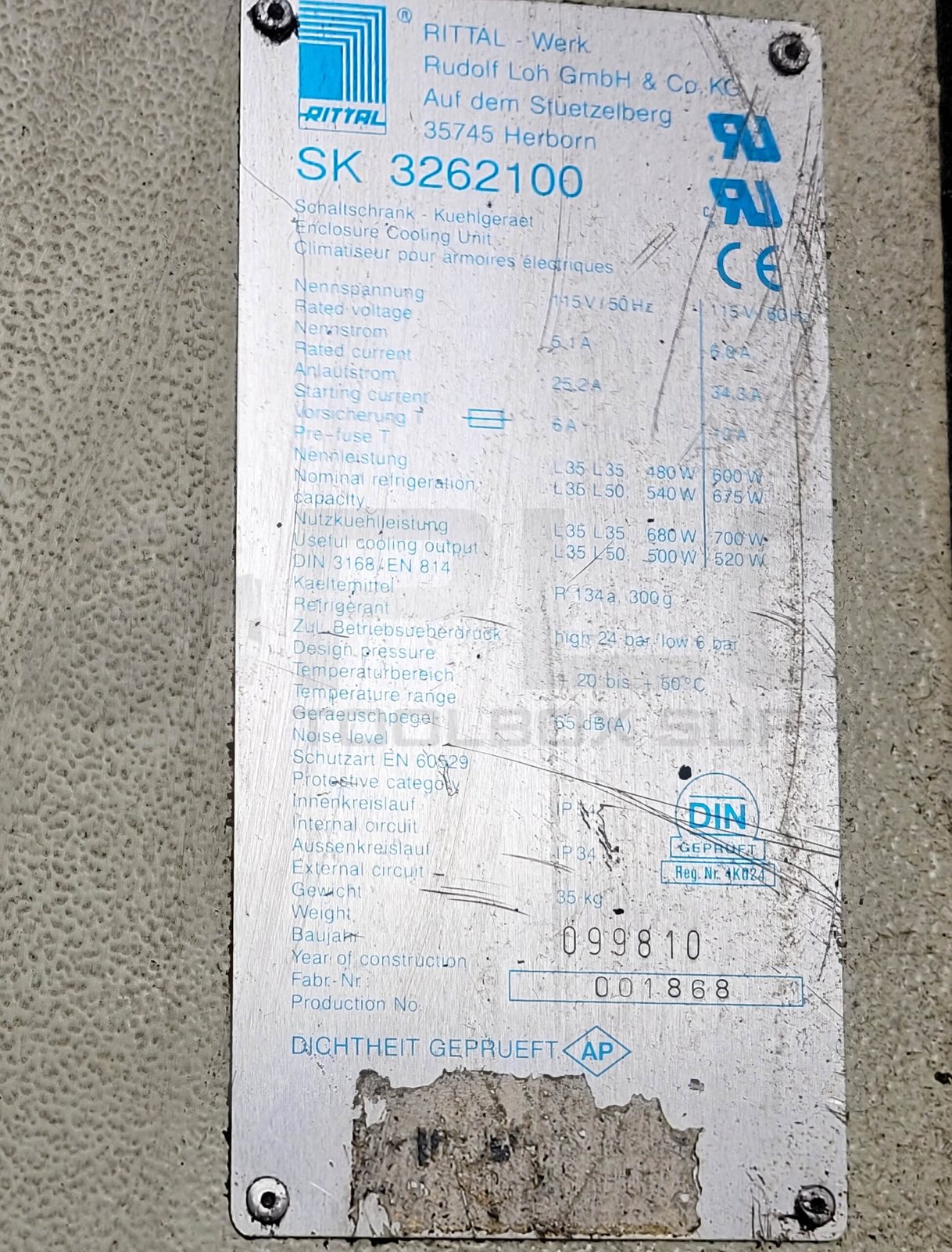 RITTAL SK 3262100 ENCLOSURE COOLER SIDE MOUNT 115V 60HZ 5.1/6.0A 65DB