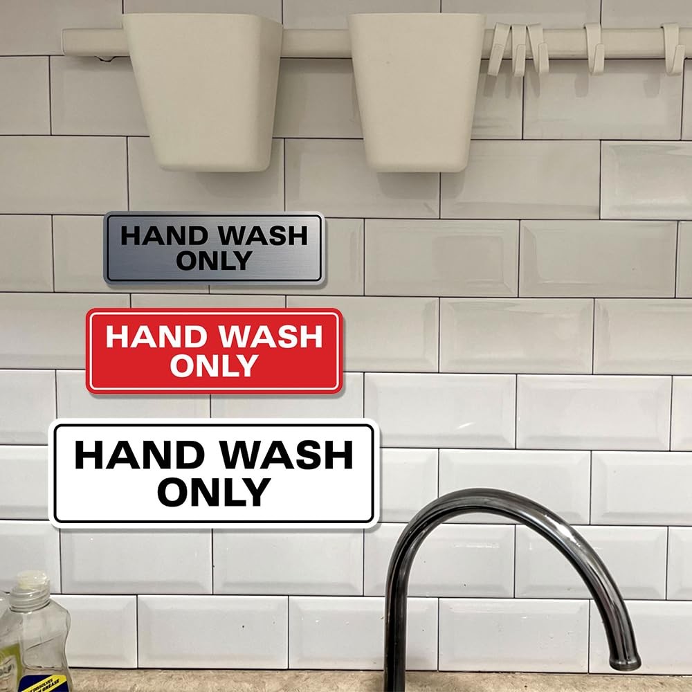 Standard Hand Wash Only Wall Door Sign Kitchen Sink Brushed Gold Small 1 PCS