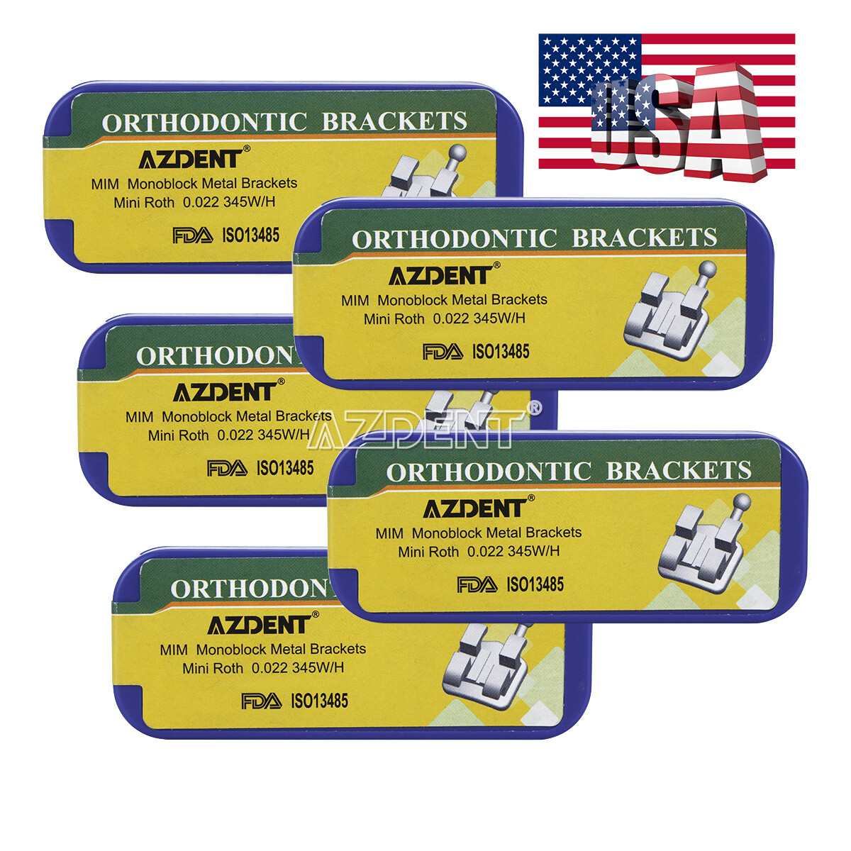 AZDENT Orthodontic Bracket Dental MIM Monoblock Braces Mini Roth.022 345 Hooks