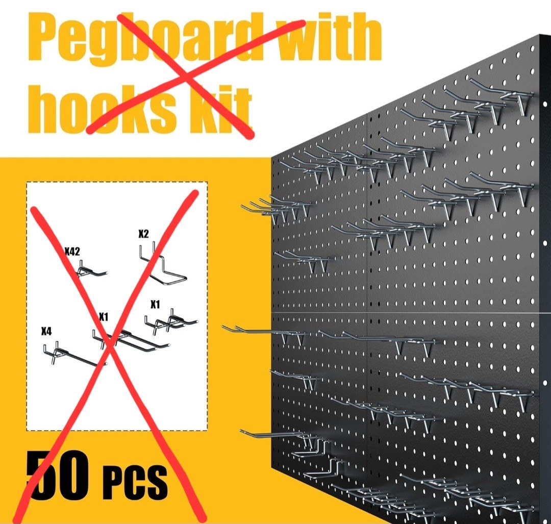 Peg Board, 4 Pack Metal Pegboard Panels without Hooks, Black Pegboards Wall…