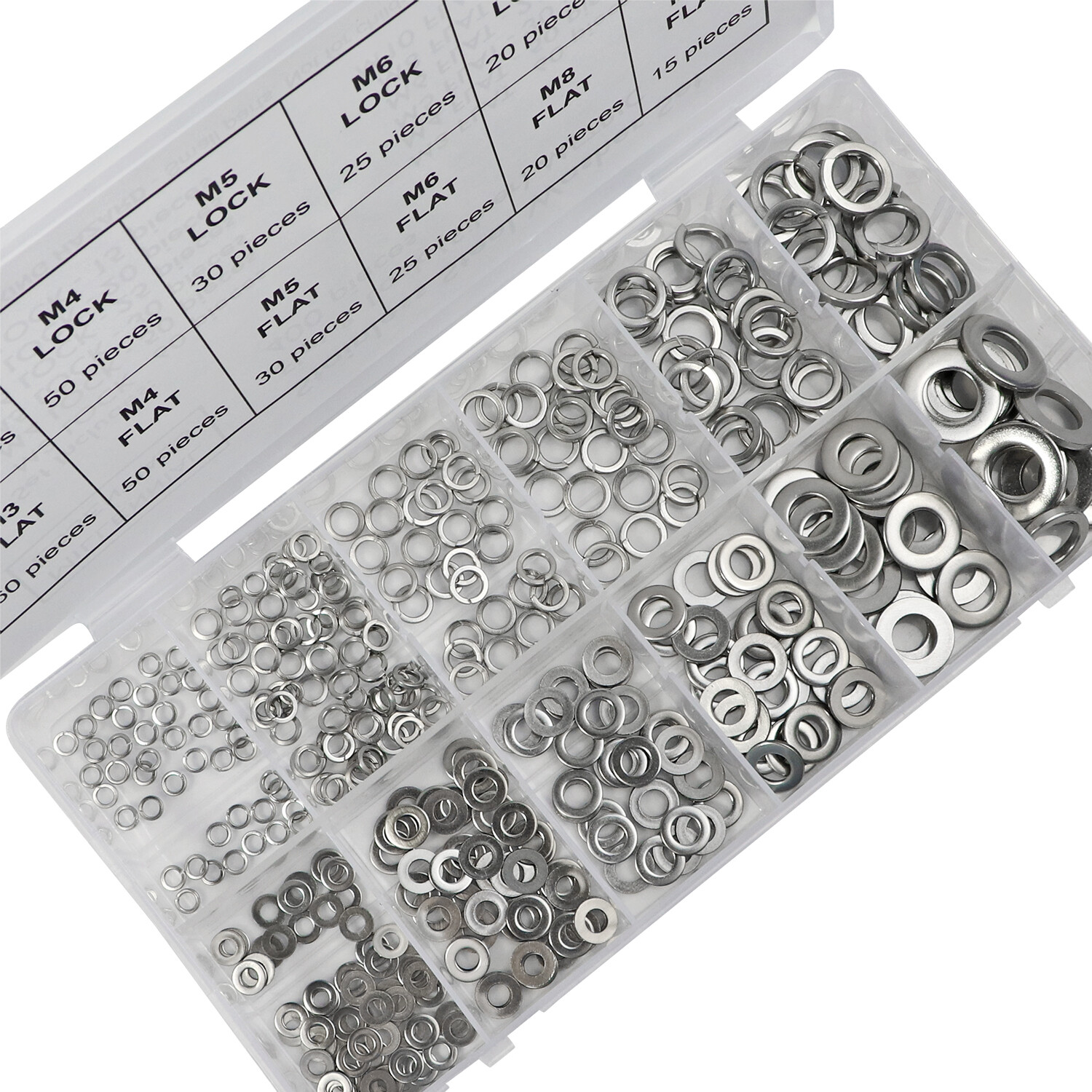Split Lock and Flat Washer Assortment Set 304 Stainless Steel 400 Piece Silver