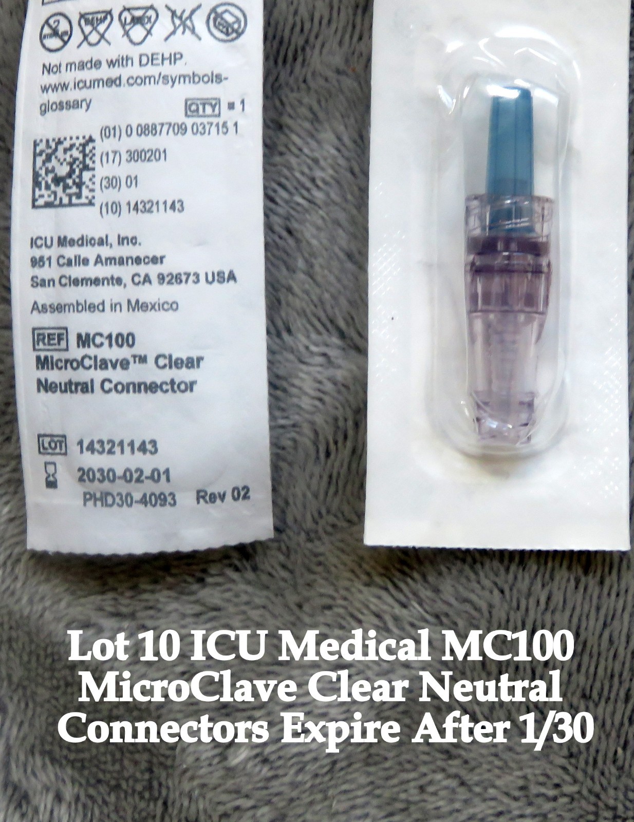 Lot 10 ICU Medical MC100 MicroClave Clear Neutral Connectors Expire After 1/30