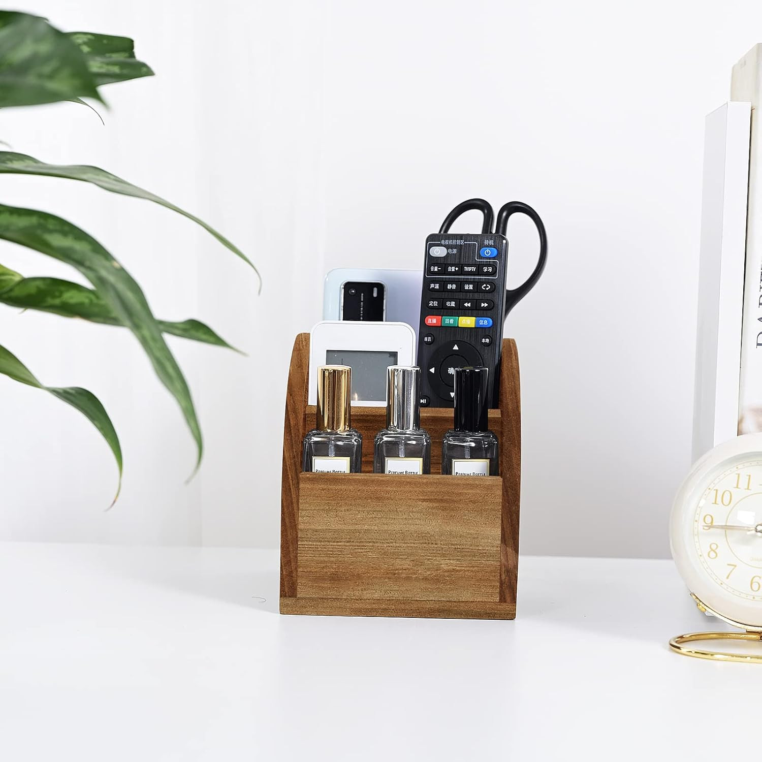 Rustic Vintage Wooden Desk Organizer Farmhouse Wood Remote Control Caddy, 3 S…