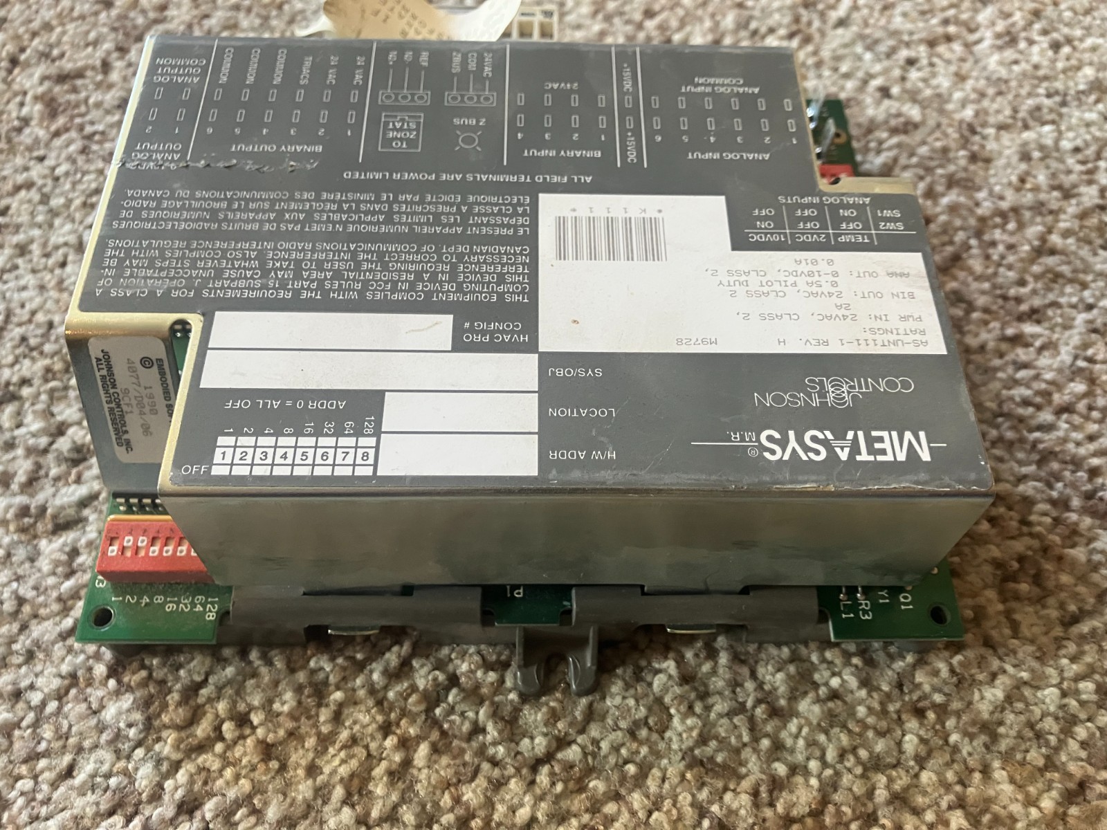 Johnson Controls AS-VAV111-1 Variable Air Volume Controller