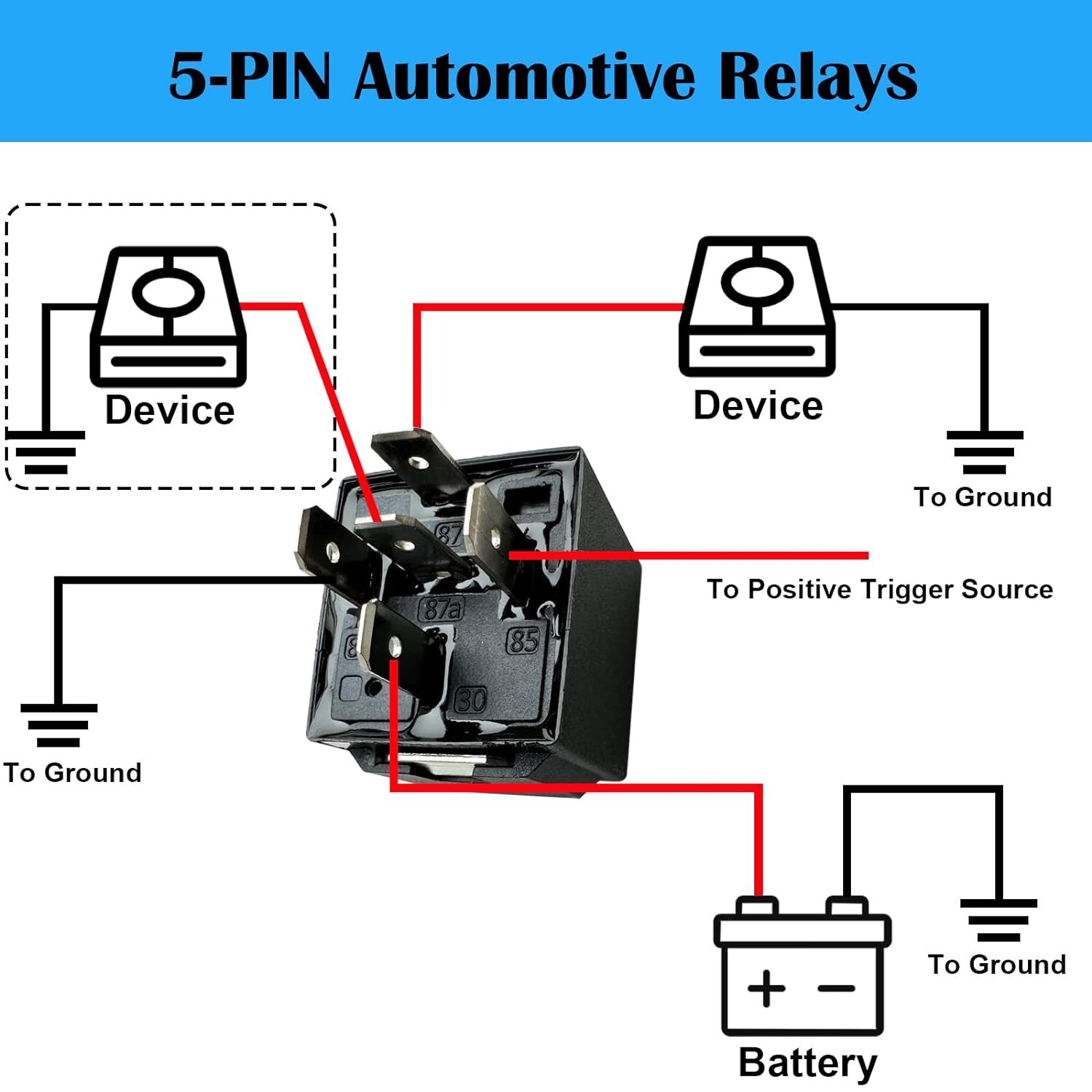 50PCS 5Pin Car Automotive SPDT Relay Switch Harness Socket Waterproof 40A 12V DC