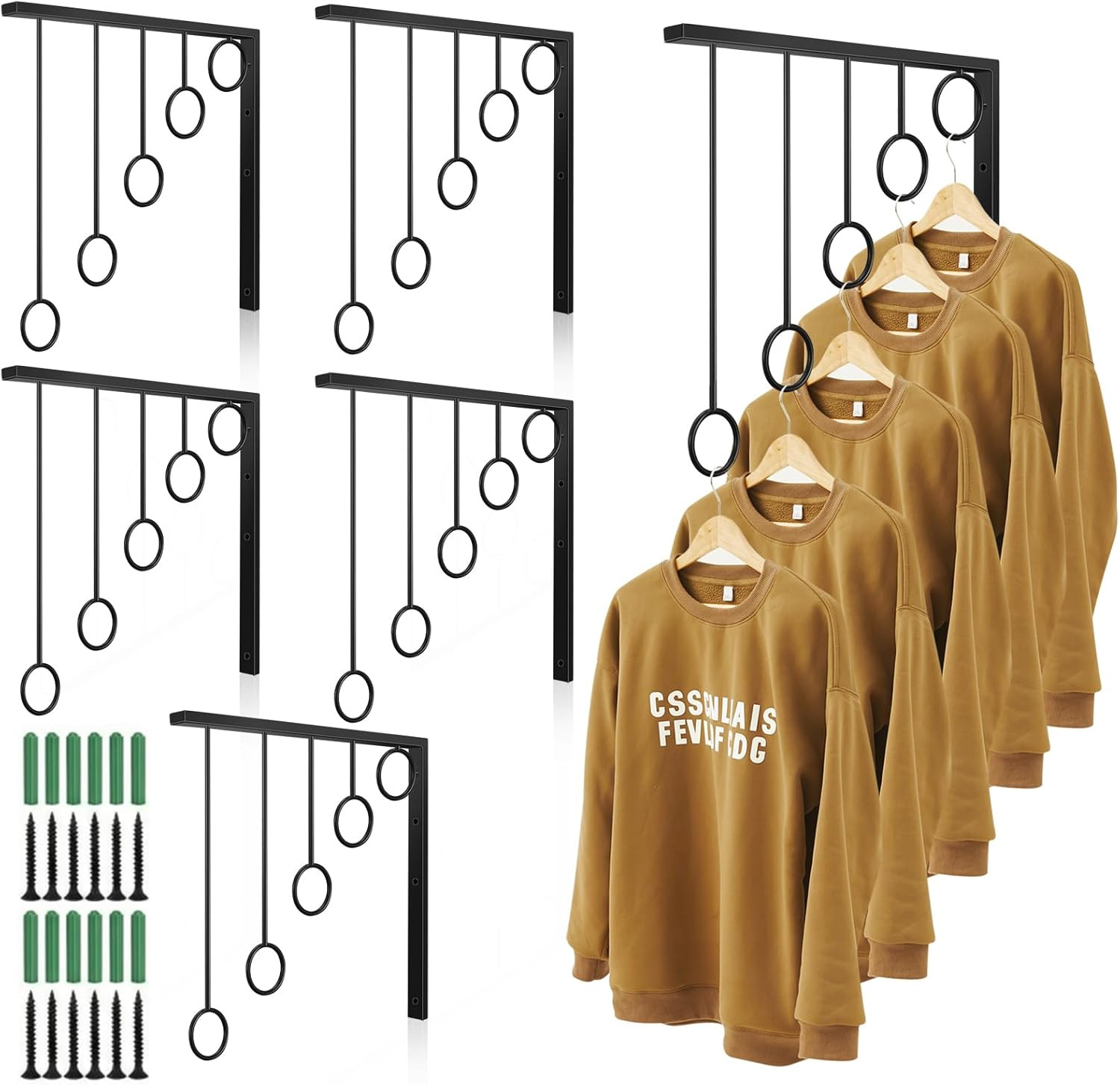 6 Pcs Wall Mounted Clothing Display Rack, 12 Inch Black Metal Retail Clothes Rac