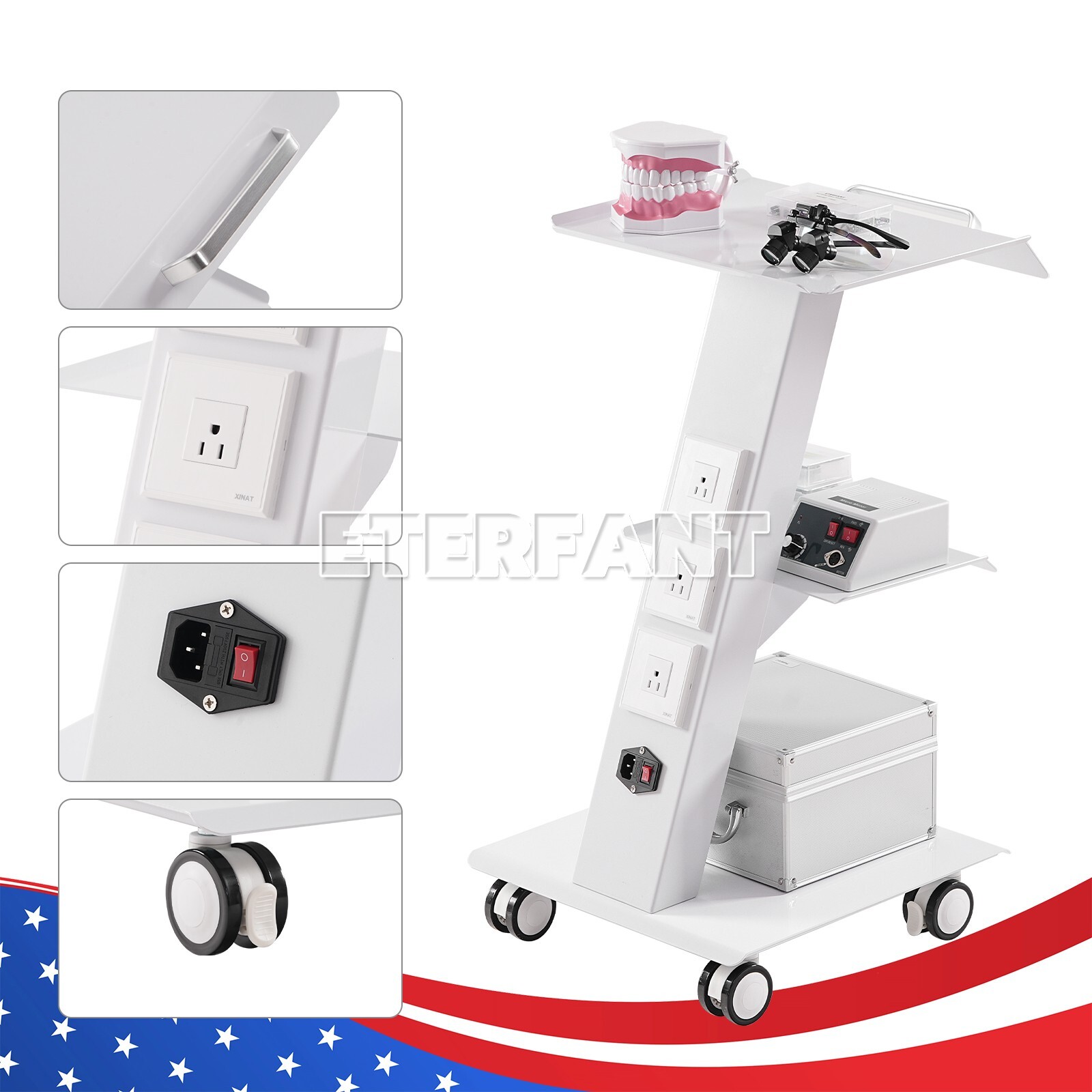 Dental 3 Layer Medical Cart Trolley Tool/5 Drawers Rolling Storage Cart+Socket