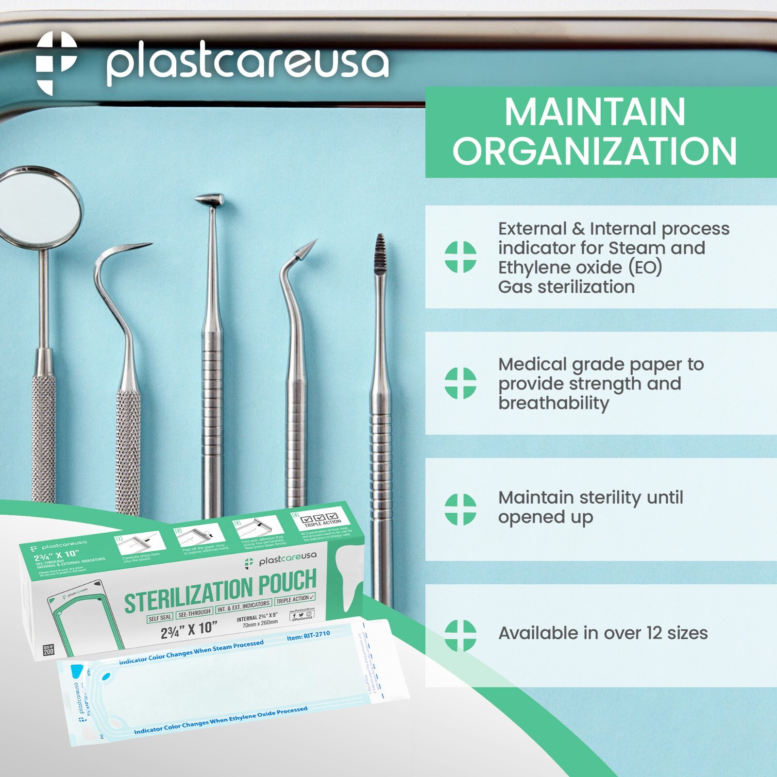 2,000 2.75″ x 10″ Self-Sealing Sterilization Pouches for Autoclave (10 Boxes)