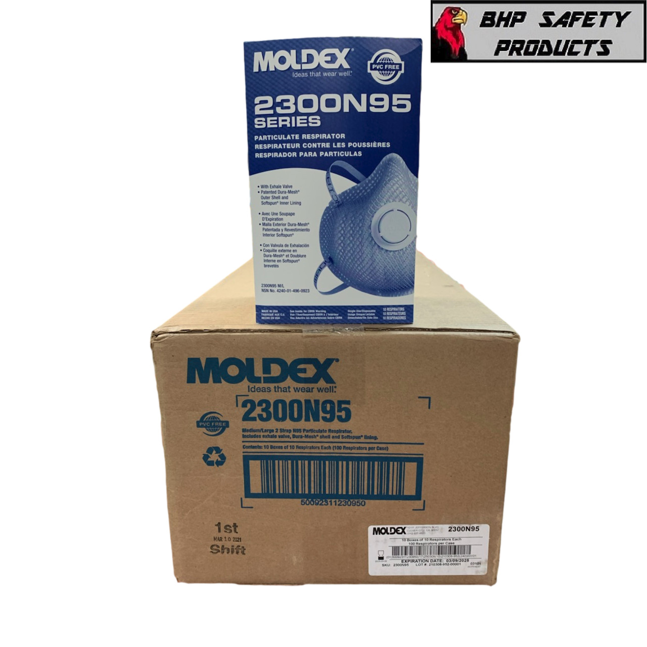 Moldex 2300 N95 Particulate Respirator Mask w/ Valve 1 Case / 10 Boxes 100 Masks