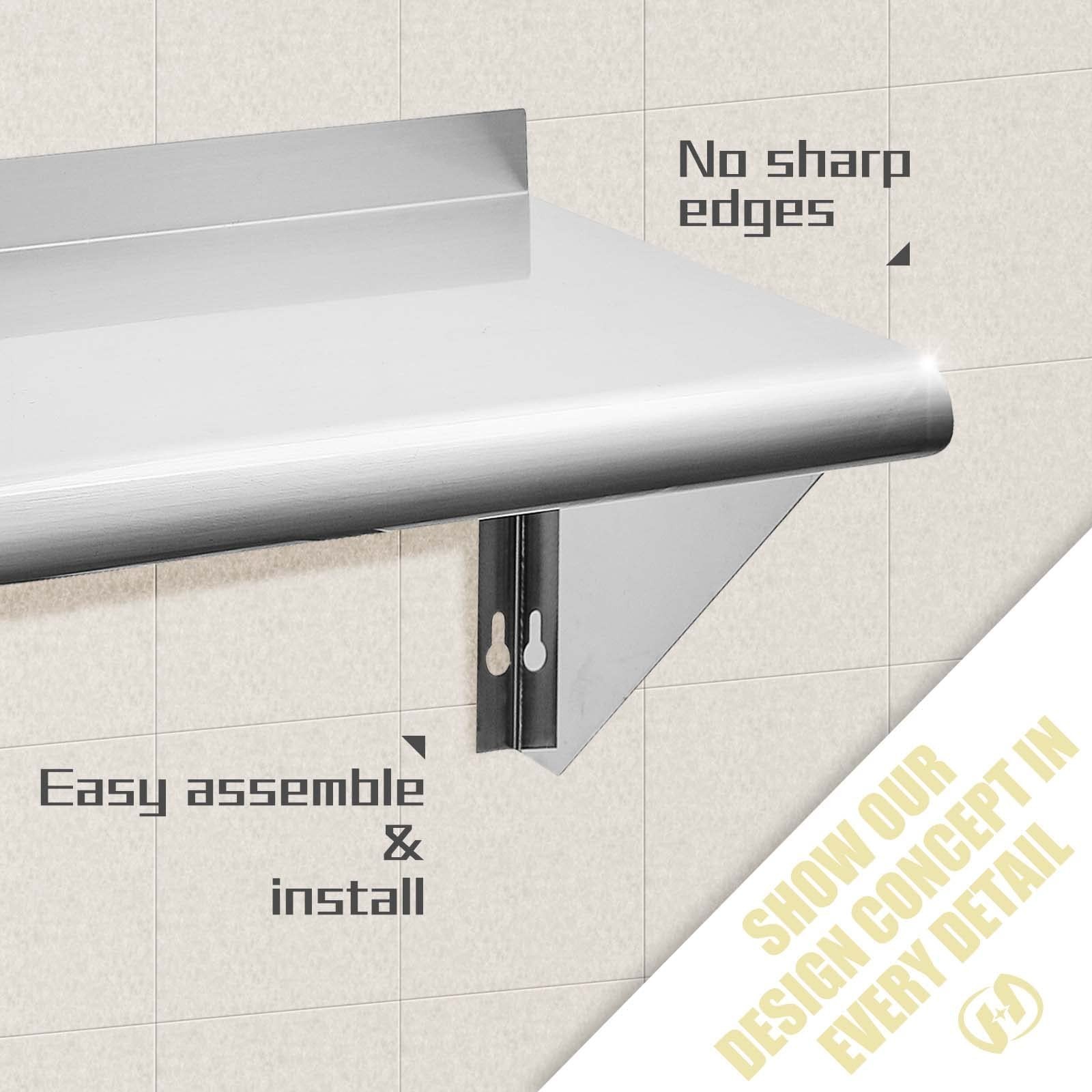 Hally Stainless Steel Shelf 12 x 24 Inches 230 lb, NSF Commercial Wall Mount …