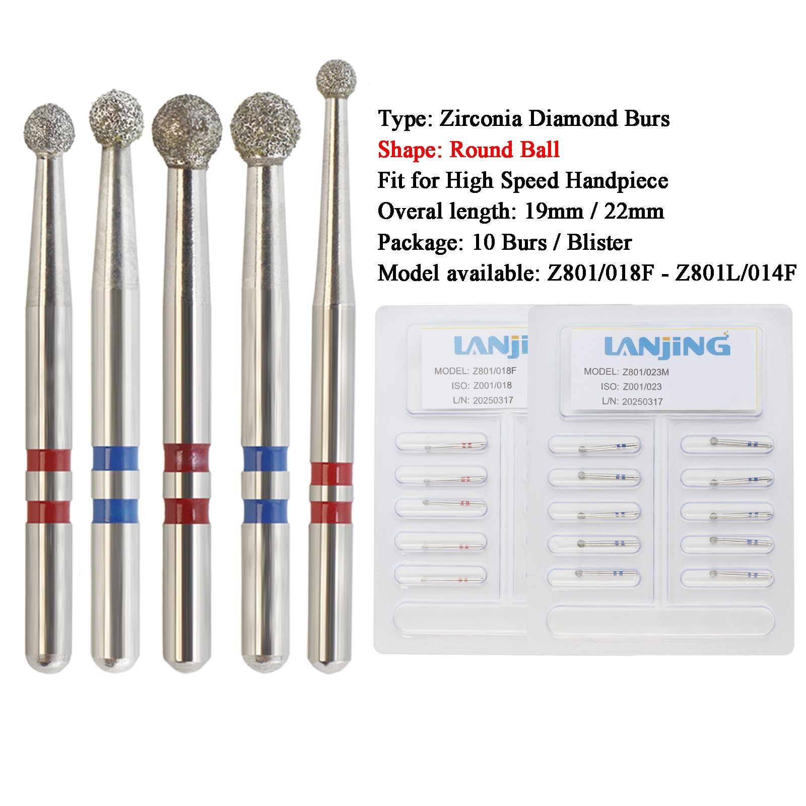 Zirconia Diamond Burs Dental FG High Speed Burr Football Round Fine Medium Grit