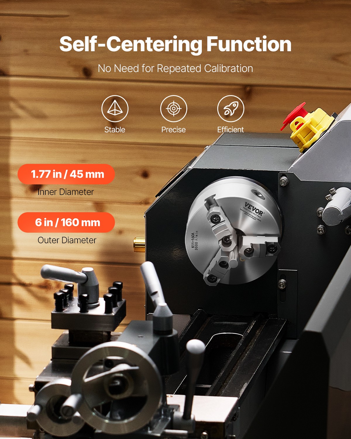 VEVOR 6 Inch 3-Jaw Self-Centering Lathe Chuck with 1 1/2 in-8 Threaded Backing