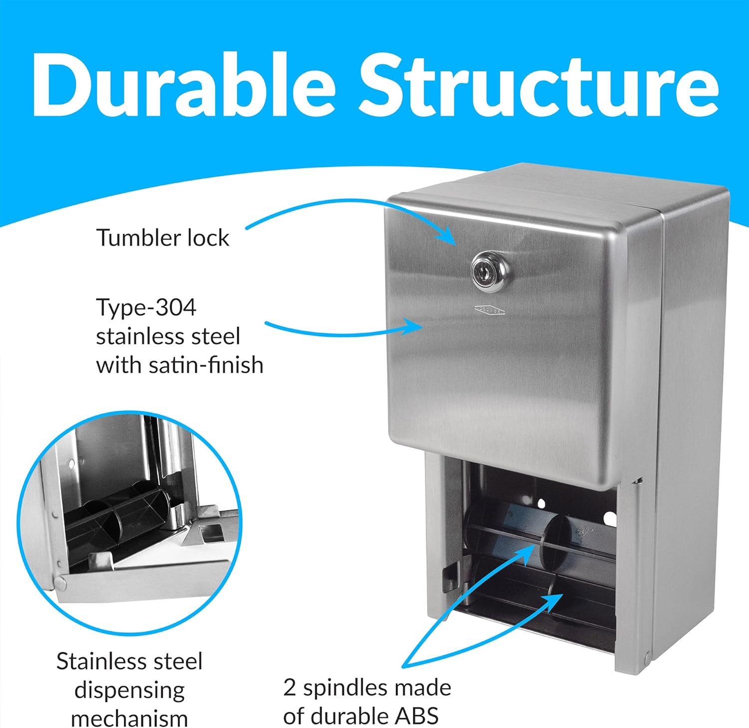 Surface-Mounted Multi-Roll Toilet Paper Tissue Dispenser, Satin-Finish Stainless