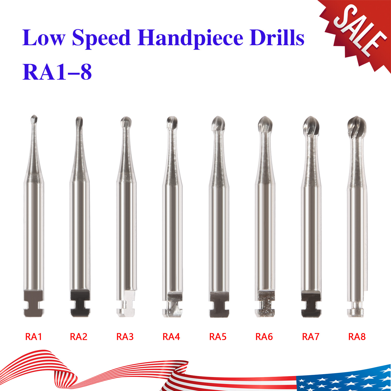 5 Pcs/Pack Dental RA Round Carbide Bur For Slow Speed Latch Type RA 1#- RA 8#