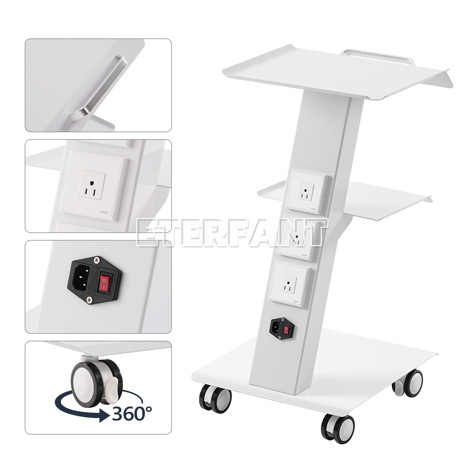 Dental 3 Layer Medical Cart Trolley Tool/5 Drawers Rolling Storage Cart+Socket