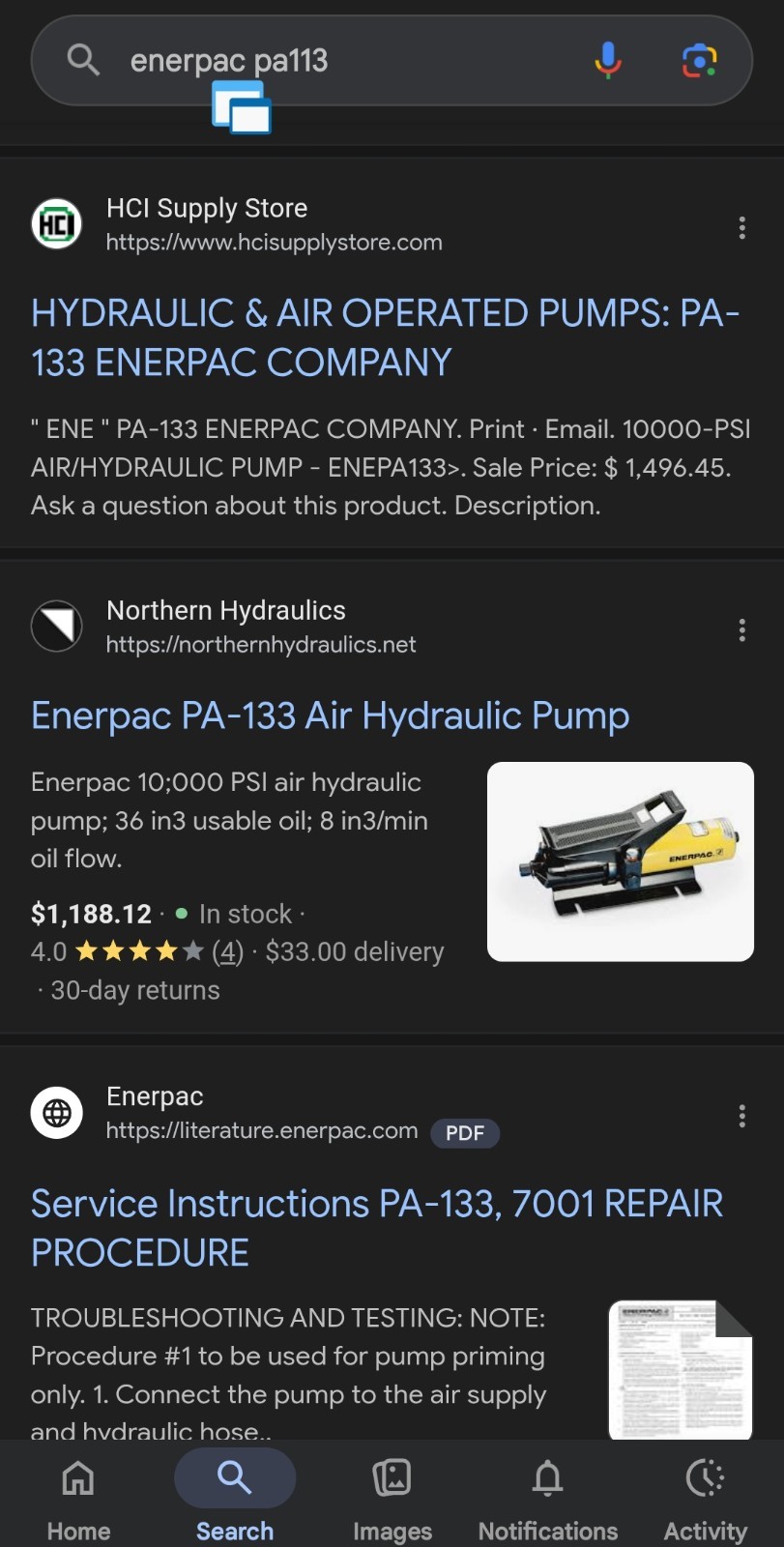 Enerpac PA133 Pneumatic Air Hydraulic Pump Single Acting 10,000 PSI 700 Bar