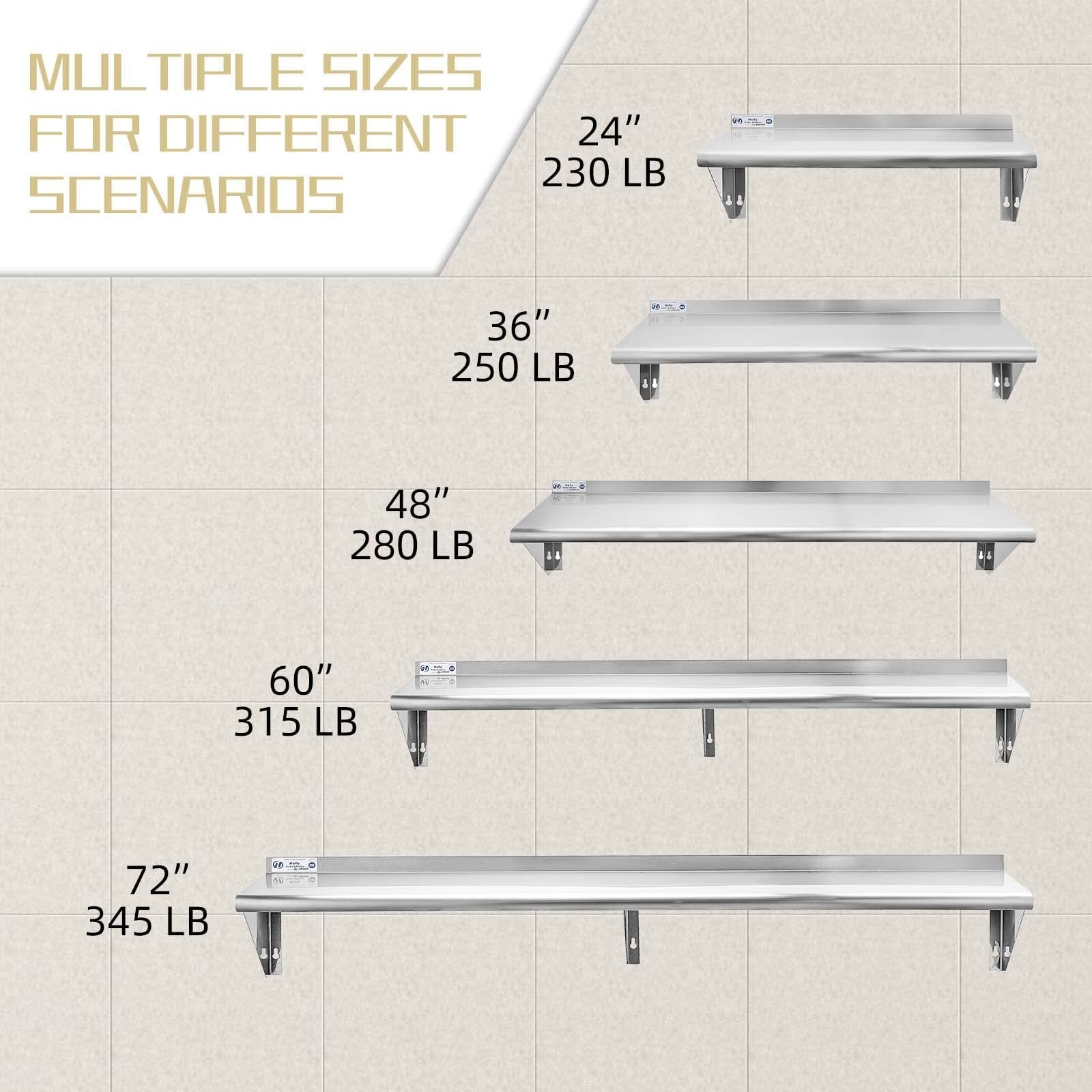 Hally Stainless Steel Shelf 12 x 24 Inches 230 lb, NSF Commercial Wall Mount …