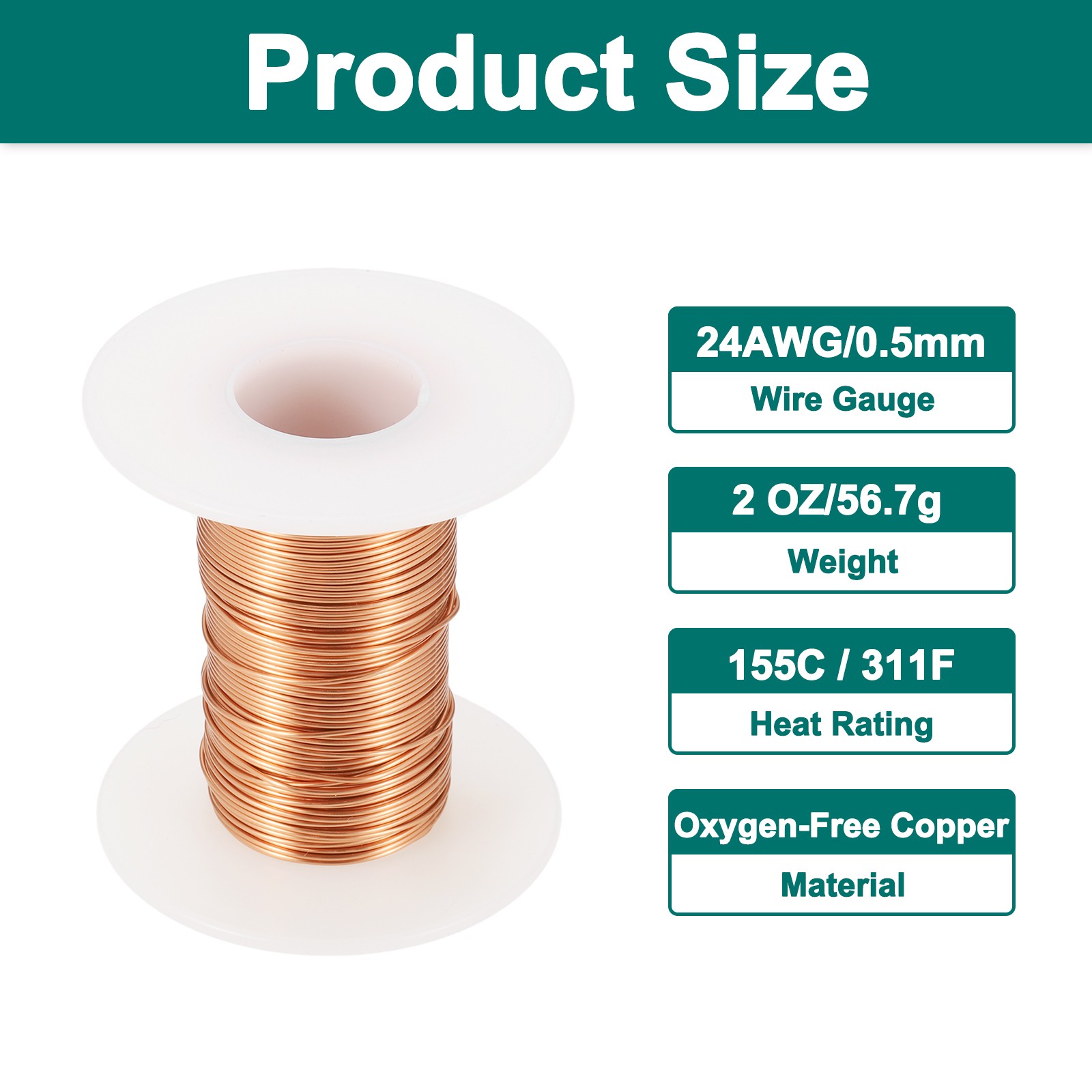 24 AWG Magnet Wire 24 Gauge 2 oz Enameled Copper Wire 155C(311F) Copper Color