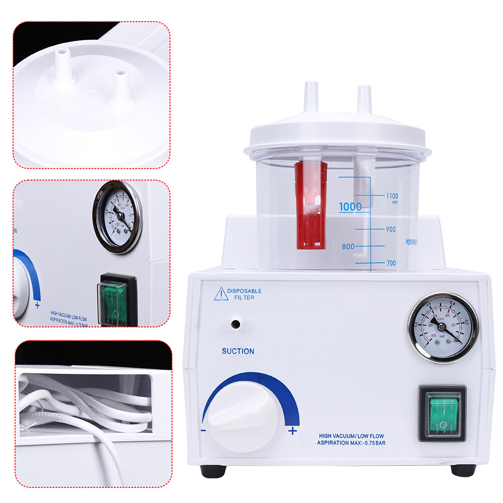 1000mL Portable Phlegm Suction Unit Emergency Medical Vacuum Aspirator Machine