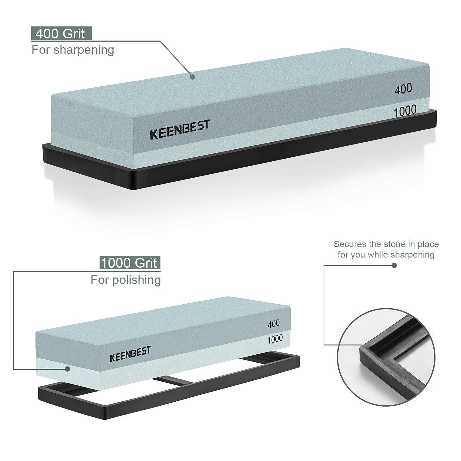 KEENBEST Actual Grit Premium Material Sharpening Stone 2 Side Large, Green