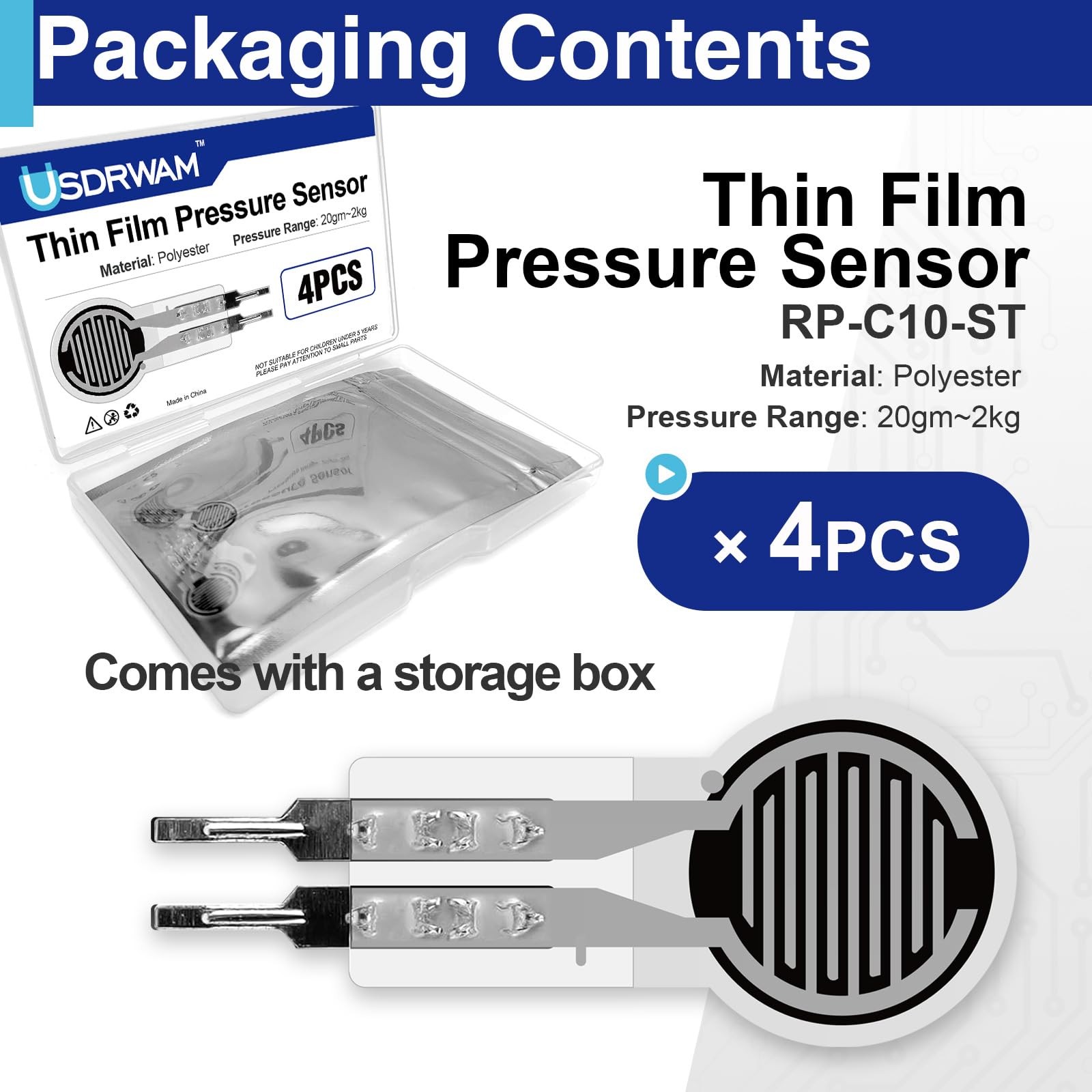 4Pcs 0.4mm 20g2Kg Thin Film Force Sensitivity Resistor Sensors Kit