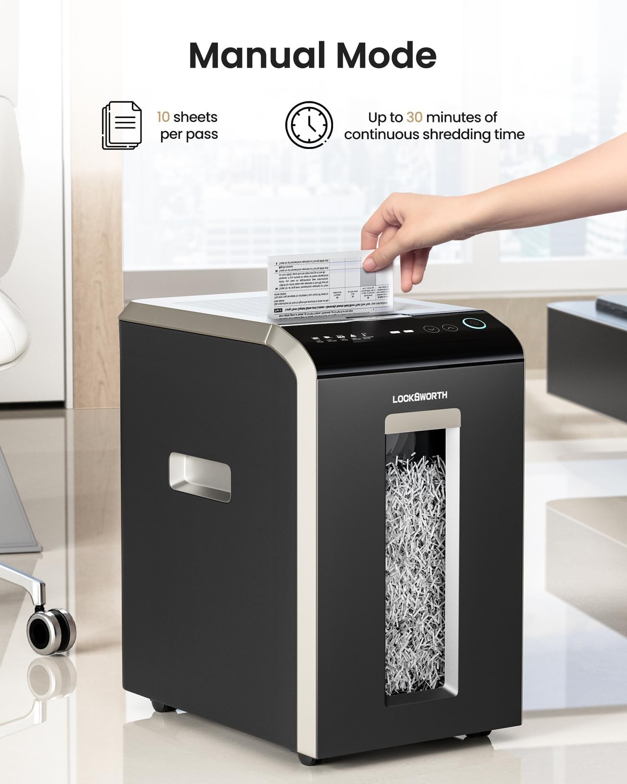 Locksworth 200-Sheet P-5 Micro-Cut Heavy-Duty Paper Shredder,