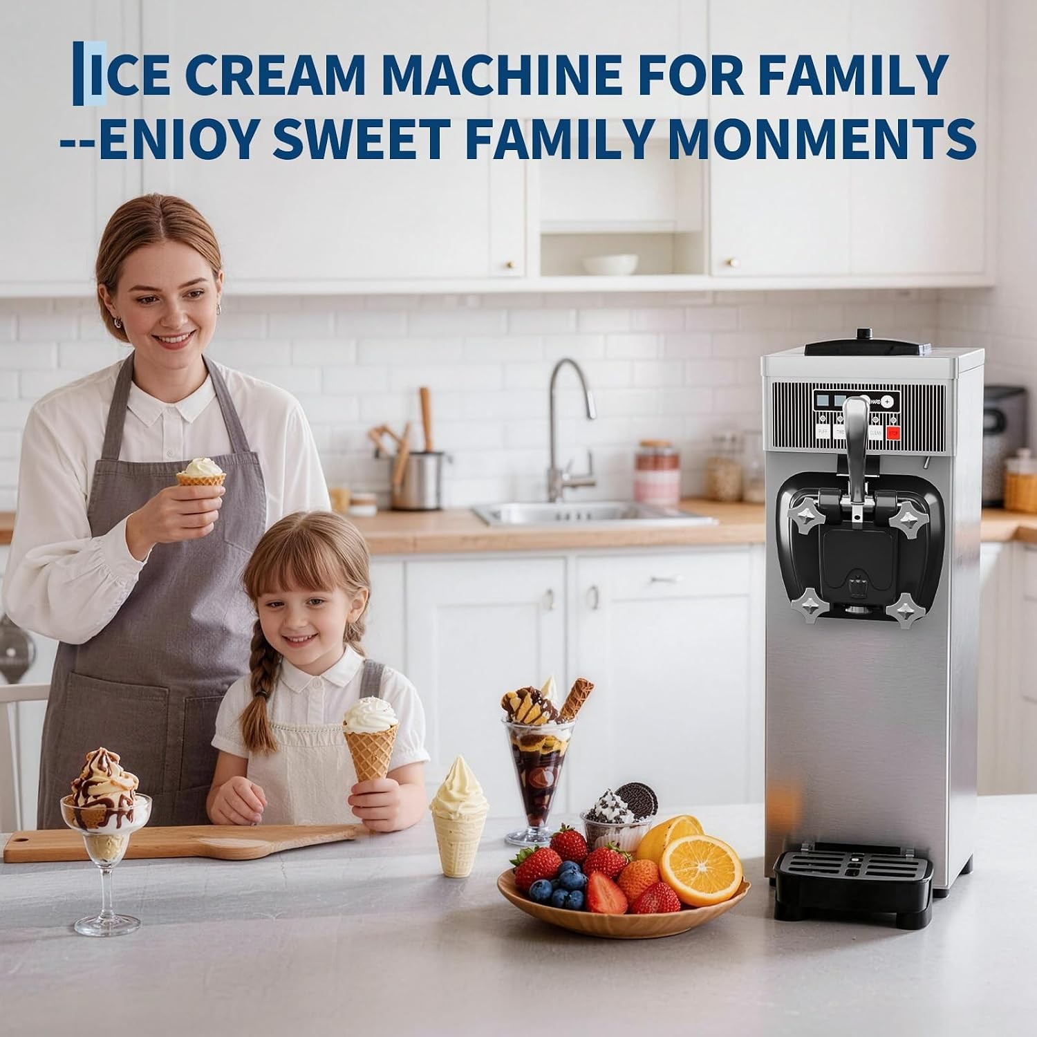 1500W Commercial Ice Cream Machine Countertop Soft Serve Ice Cream Maker