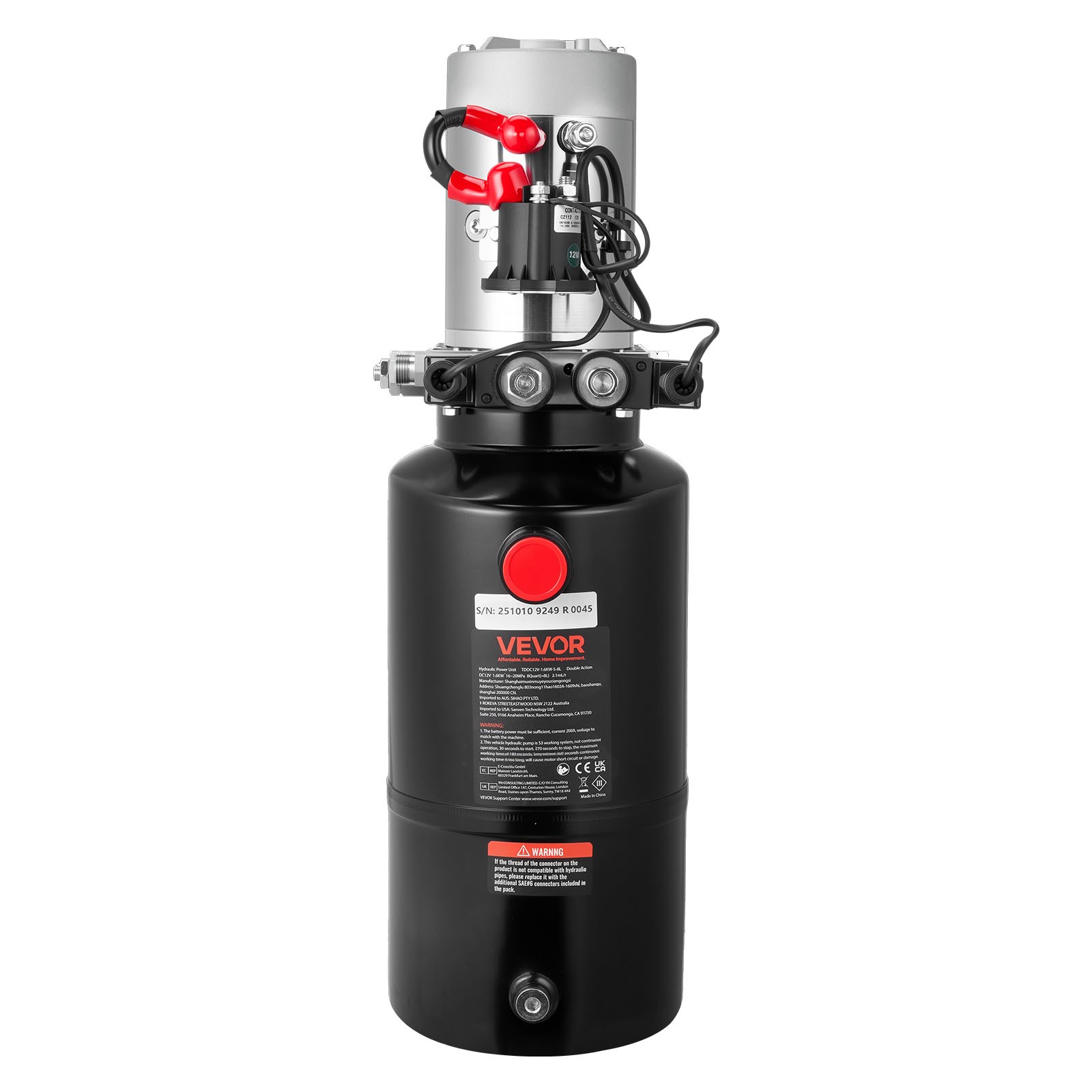 VEVOR 8 Quart Hydraulic Power Unit DC 12V Double Acting Hydraulic Pump
