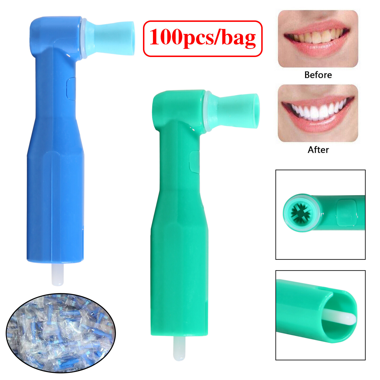 Dental Disposable Prophy Angles Soft Firm Green Blue Cups 90° Latex Free 100’s