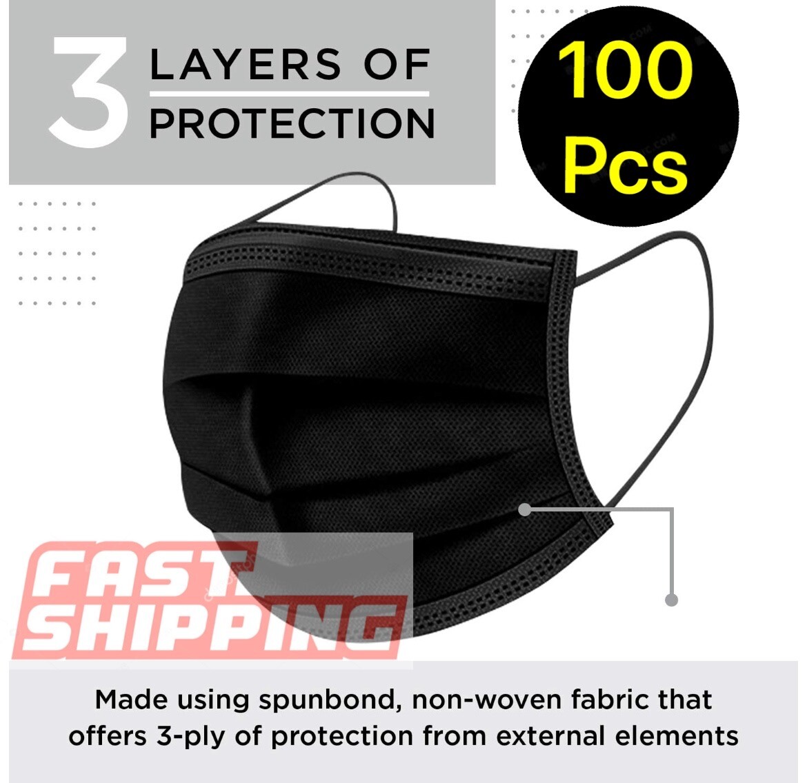 10 – 100 PCS Black Face Mask Mouth & Nose Protector Respirator Masks with Filter
