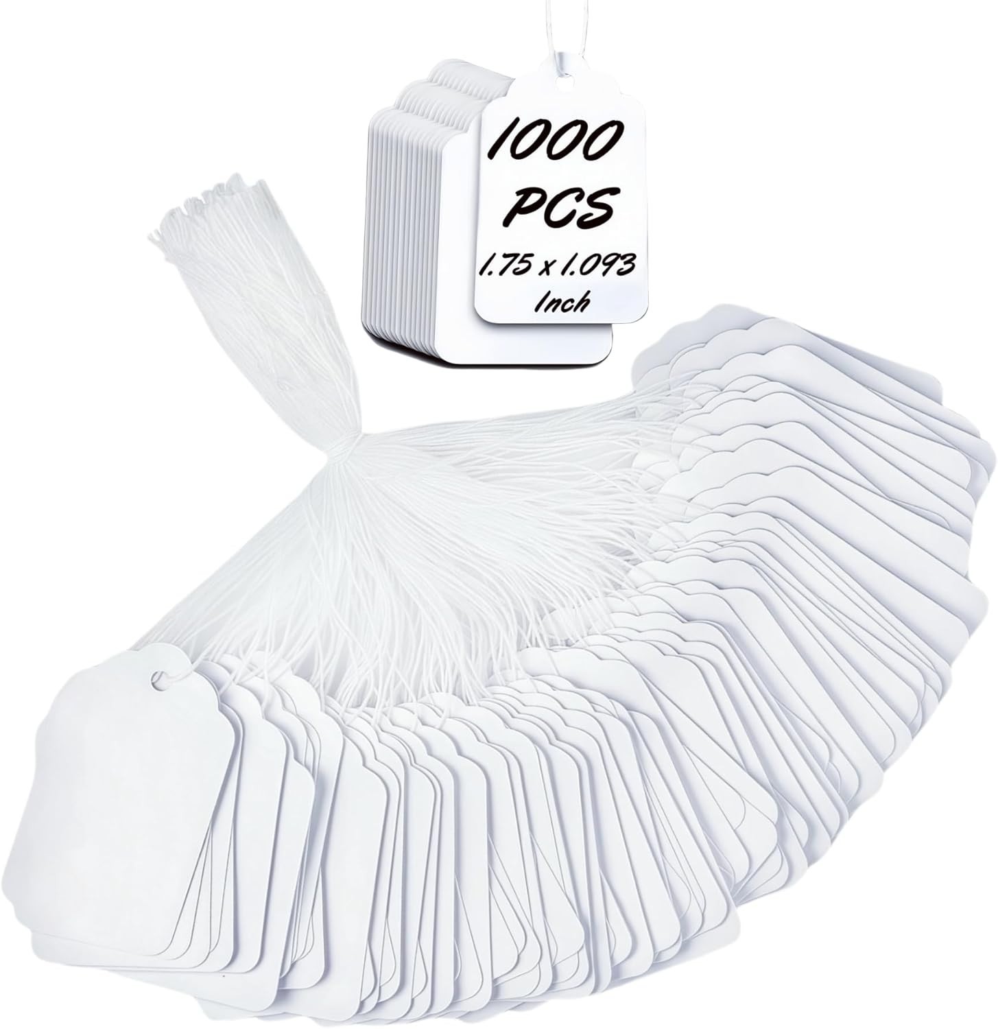 1000 Garage Sale Price Tags Size #5 White Merchandise Hang String Strung Garment