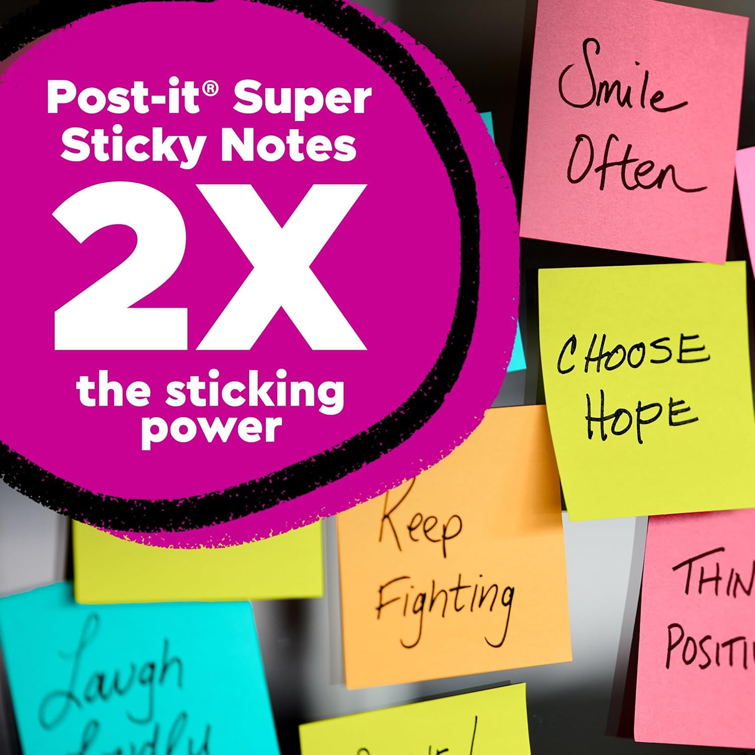 Post-it Super Sticky Notes, 3 x 3 in, Assorted Brights, 15 Pads | School Supp…