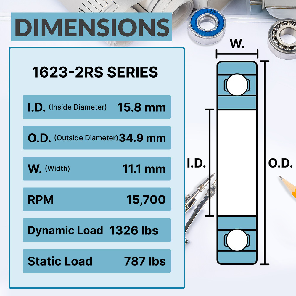 PGN (10 Pack) 1623-2RS Bearing – Lubricated Chrome Steel Sealed Ball Bearing