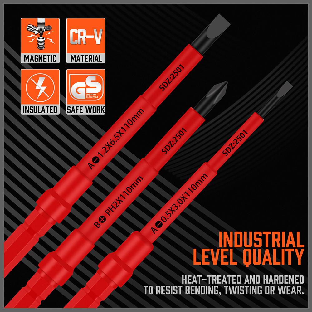 HORUSDY 1000v Insulated Screwdriver Set 10PC All-in One Magnetic Tip Elactrician