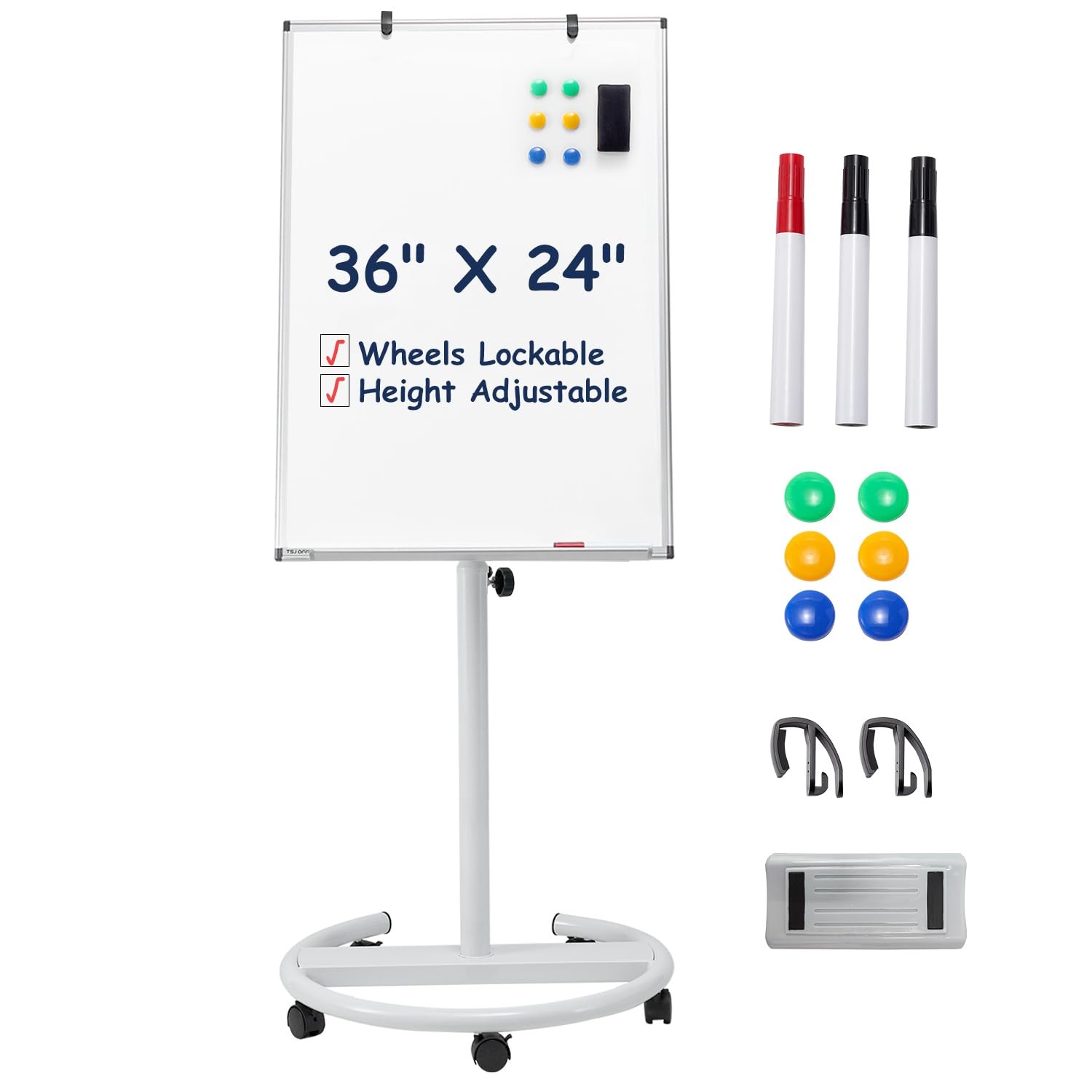 TSJ OFFICE Mobile Whiteboard Standing – 36 X 24 Inches Magnetic Dry Erase Eas…