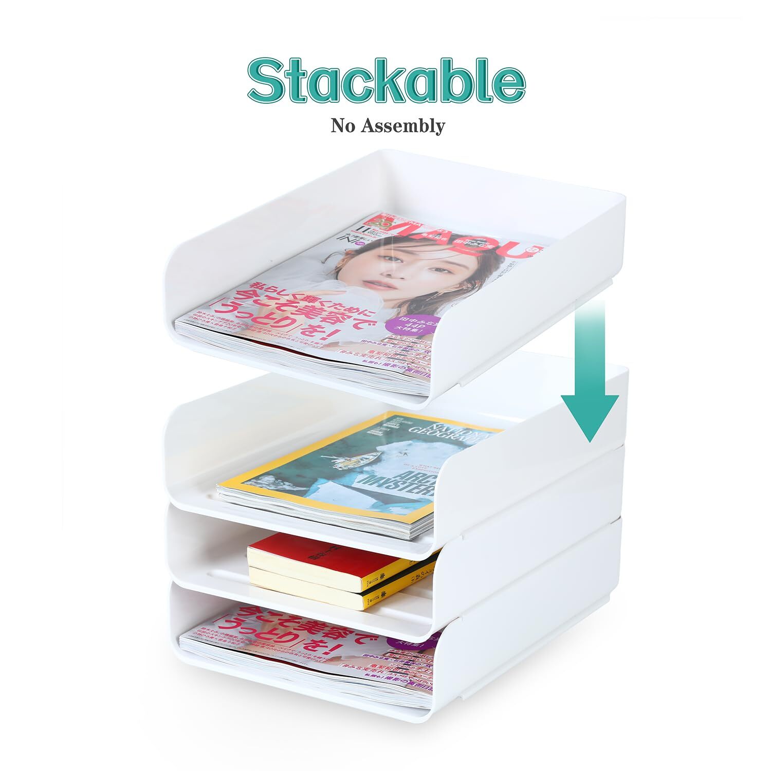 4pcs Pack Stackable Paper TraysLetter Tray OrganizerOffice Desktop OrganizerA…
