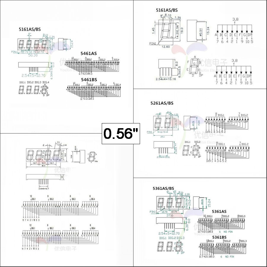 Red led Display 7 Segment Common Cathode/Anode 1-4 Digit0.28/0.36/0.4/0.56/0.8