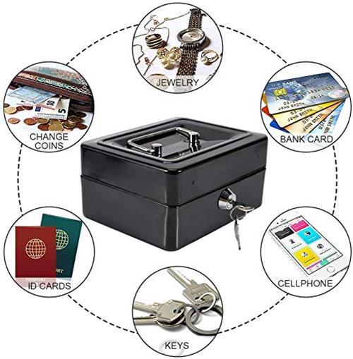 xydled Locking Steel Medium Cash Box with Removable Coin Tray and Key