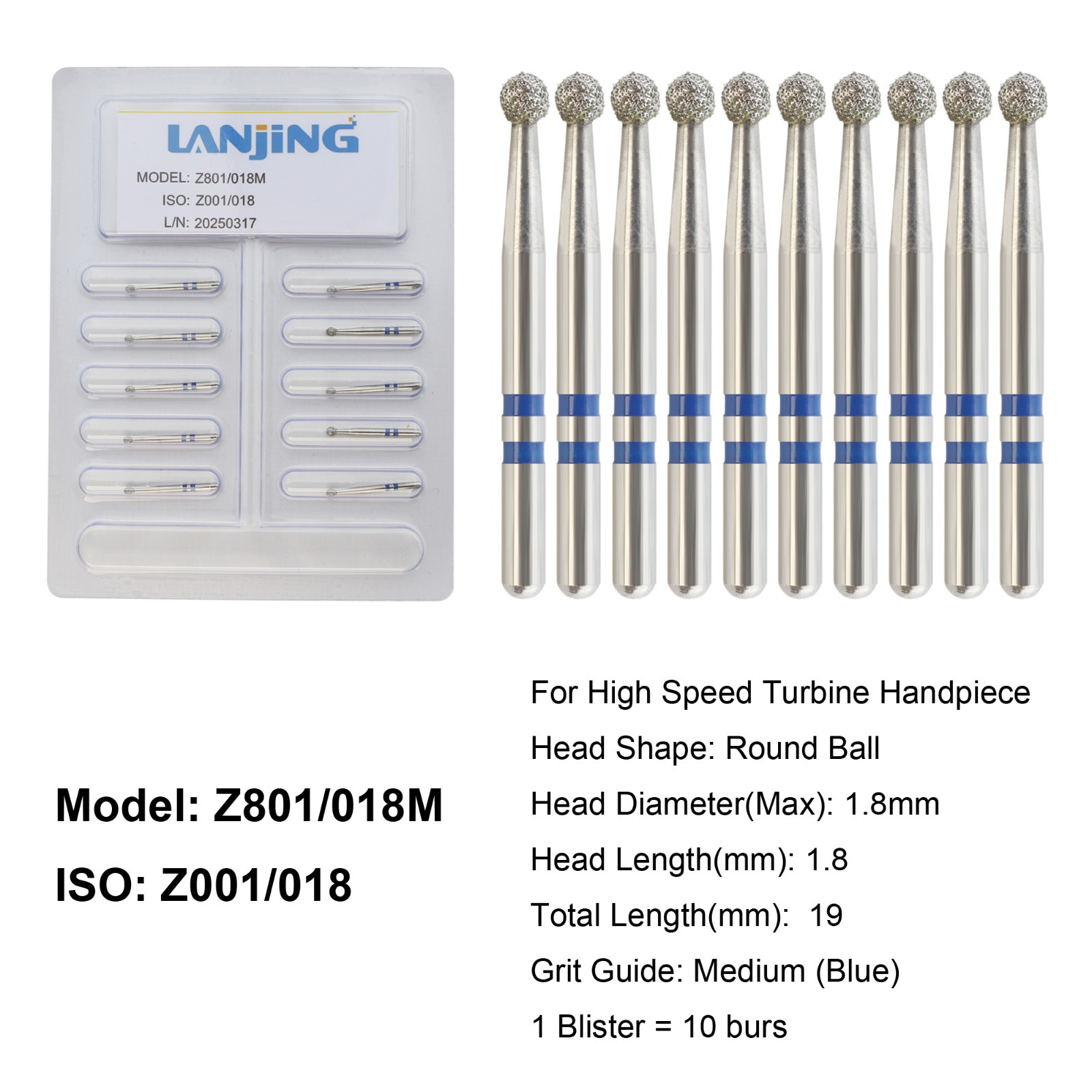 Dental Zirconia Diamond Burs FG Round End Taper Football Round Ball Fine Medium