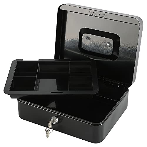 xydled Locking Steel Medium Cash Box with Removable Coin Tray and Key