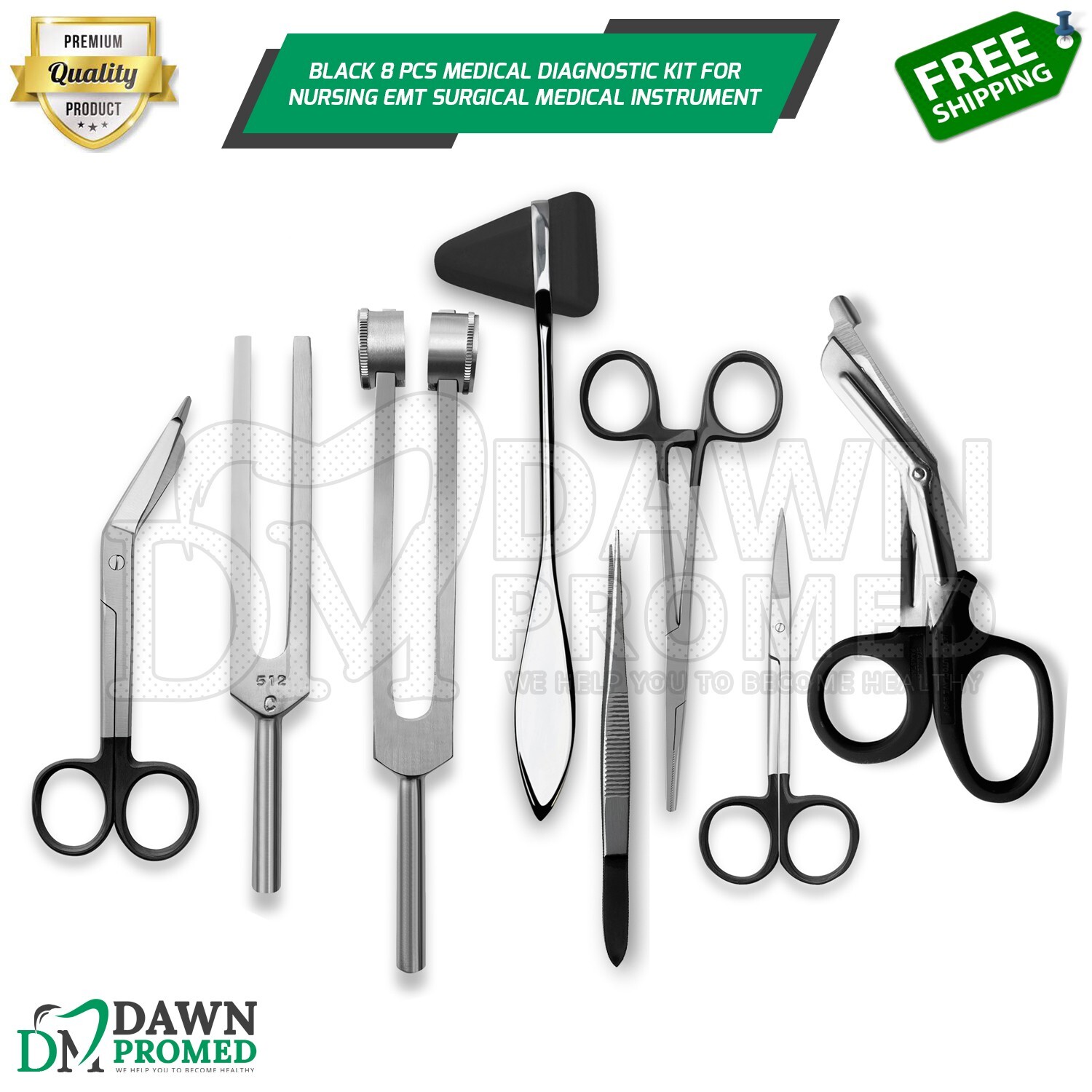 Black 8 Pcs Medical Diagnostic Kit For Nursing EMT Surgical Medical Instrument