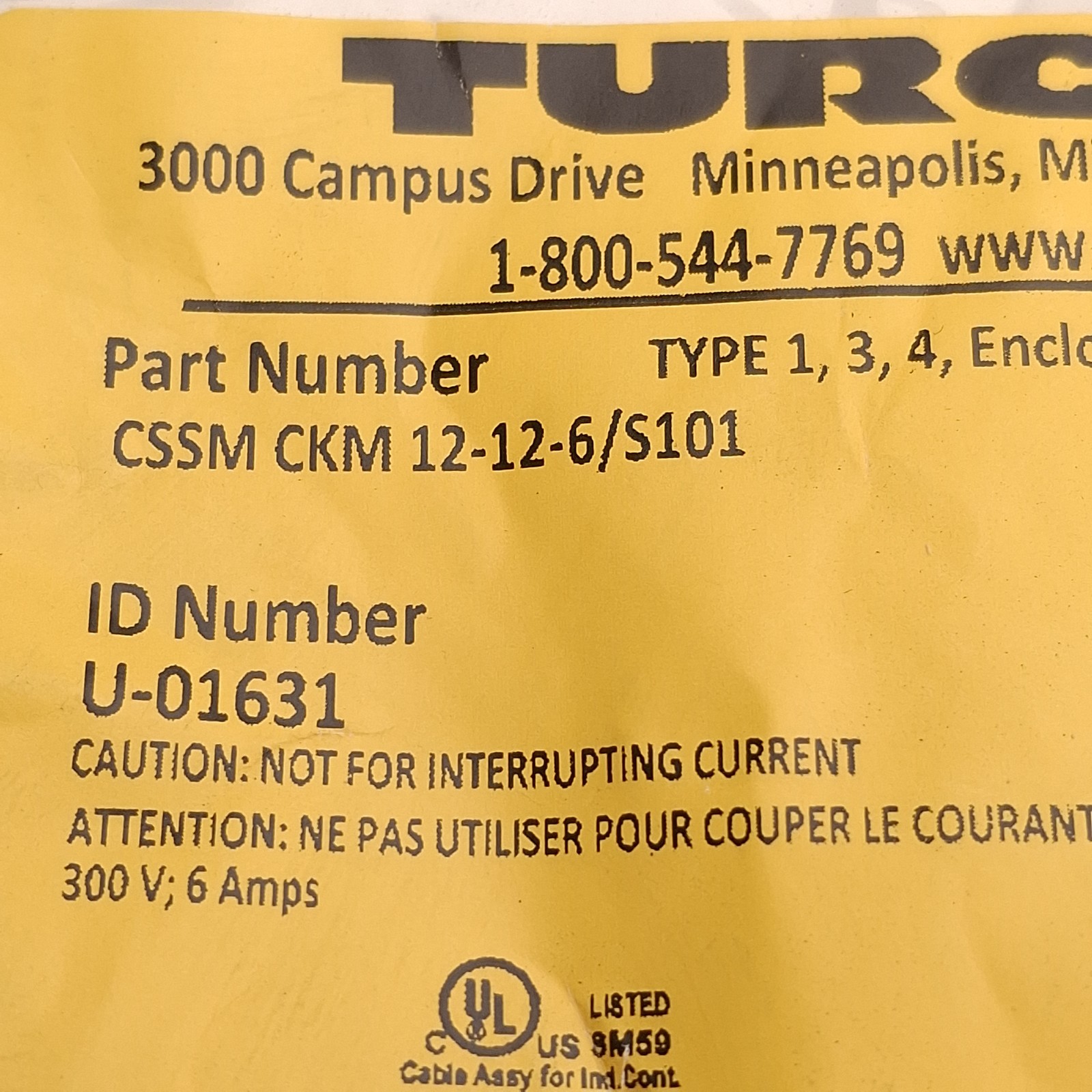 Turck CSSM CKM 12-12-6/S101 Cordset, 12-Pin M23 Male to Female, 300VAC 6A, 6m