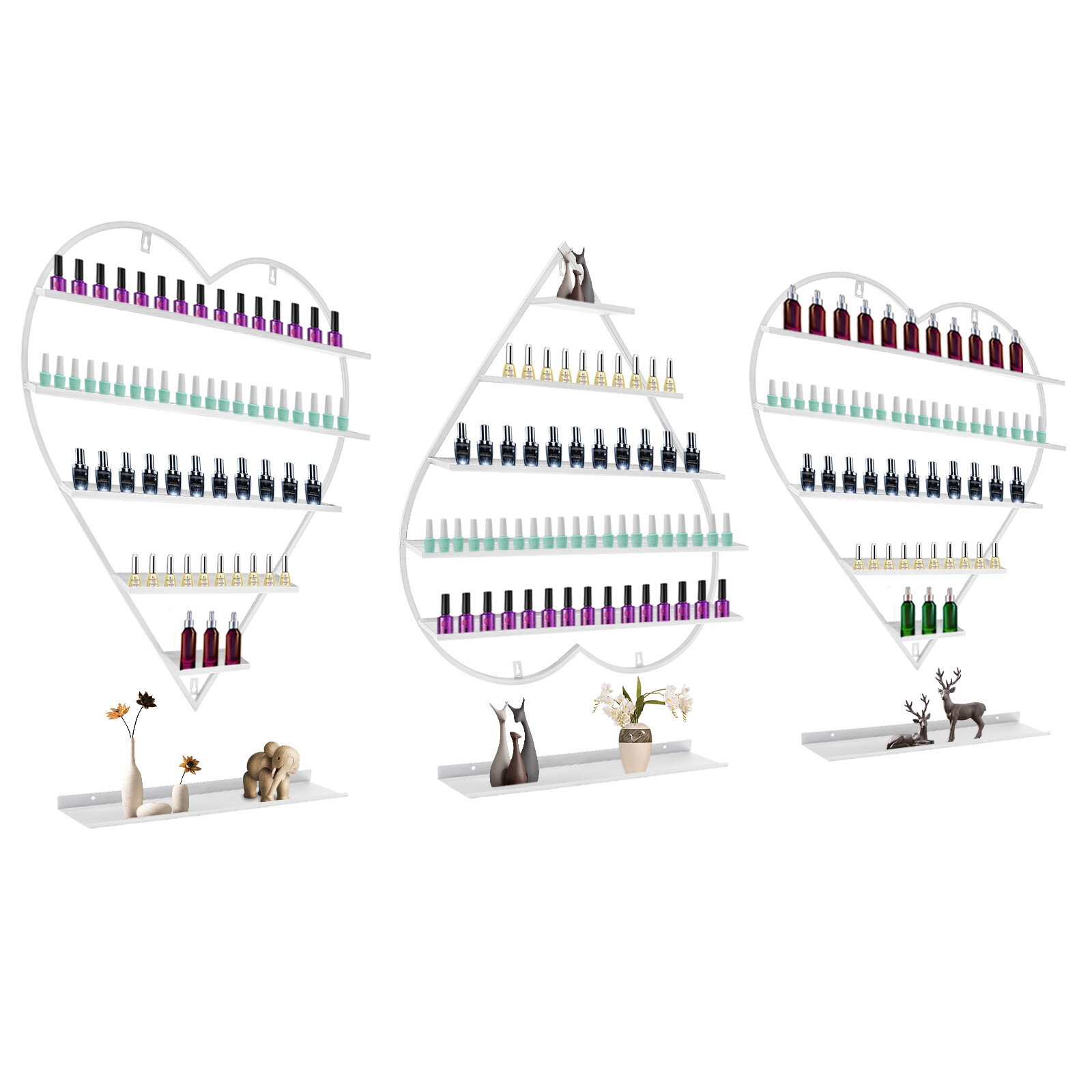 White Wall Nail Polish Storage Racks Heart-shaped Display Rack Polish Organizer