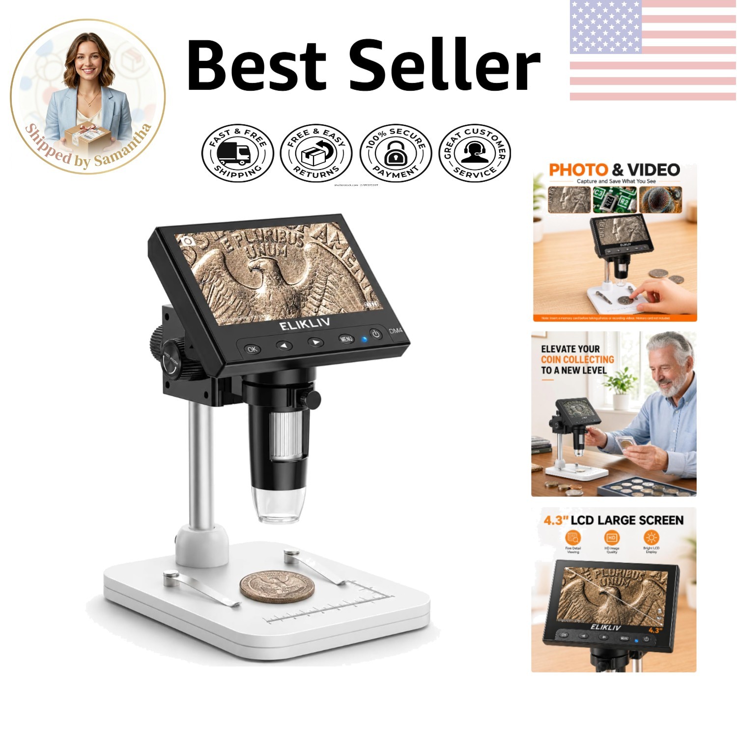 4.3” LCD Coin Microscope with 8 LED Lights – Perfect for Detailed Inspection