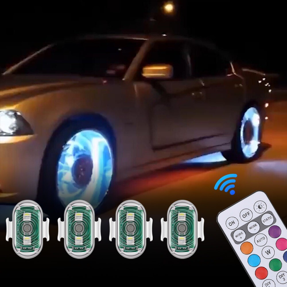 4X Wireless LED Strobe Light 8 Colors Rechargeable Anti-Collision Warning Lights