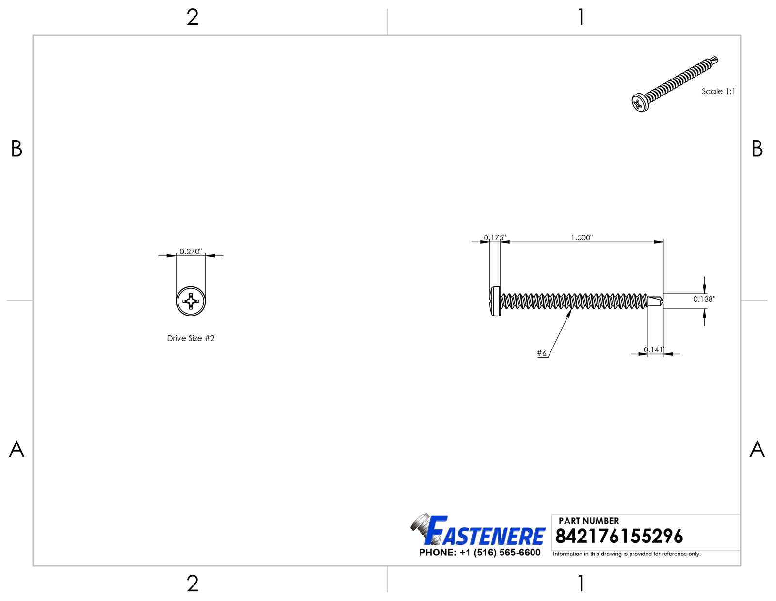 #6 X 1-1/2″ Phillips Pan Head Self Drilling Metal Tek Screws Stainless Qty 500