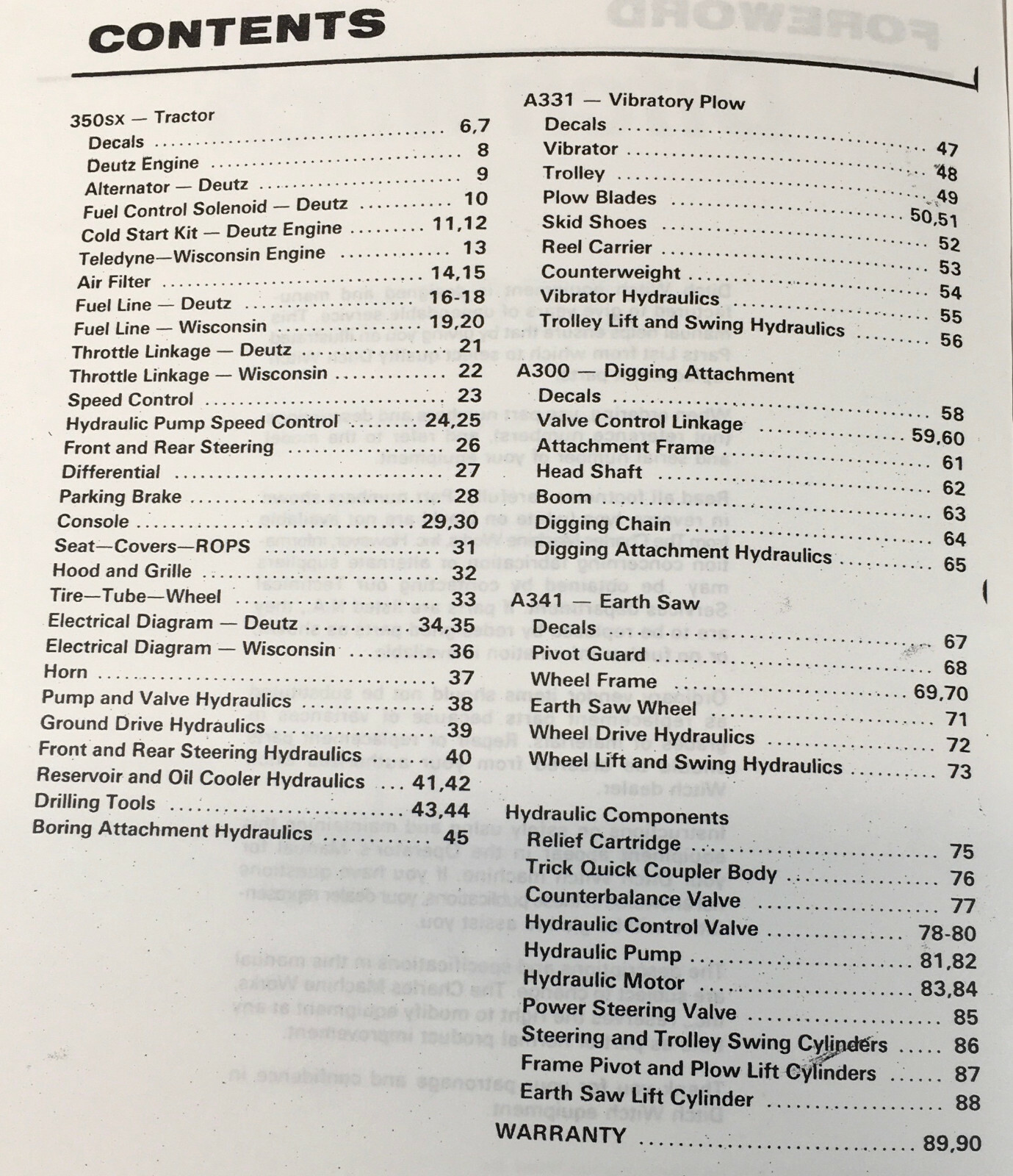 Ditch Witch 350Sx Tractor Trencher Plow Parts Manual Catalog Assembly Book