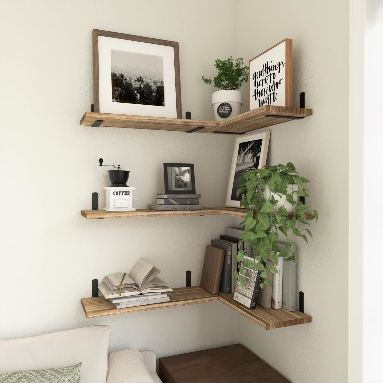 Rustic Farmhouse Wood Floating Shelves Wall Mounted Storage Display Organizer