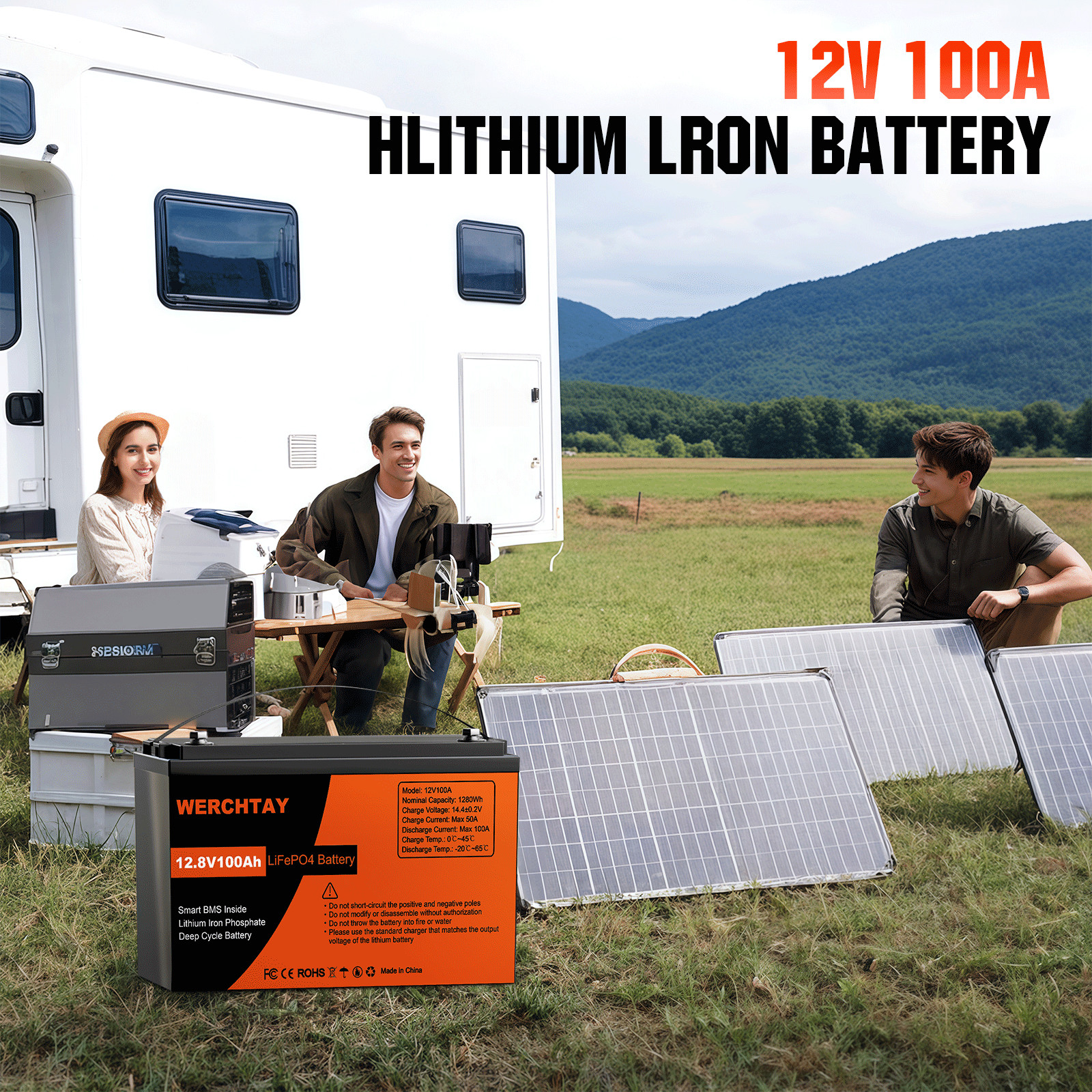 24V 100Ah LiFePO4 Battery Lithium 2Pack 12V 100Ah BMS Solar For Boat RV Off-grid