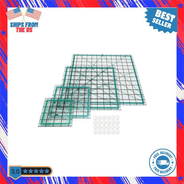 4pc Quilting Ruler Square Template 4.5×4.5 6×6 9.5×9.5 12.5×12.5in Non-Slip Blue